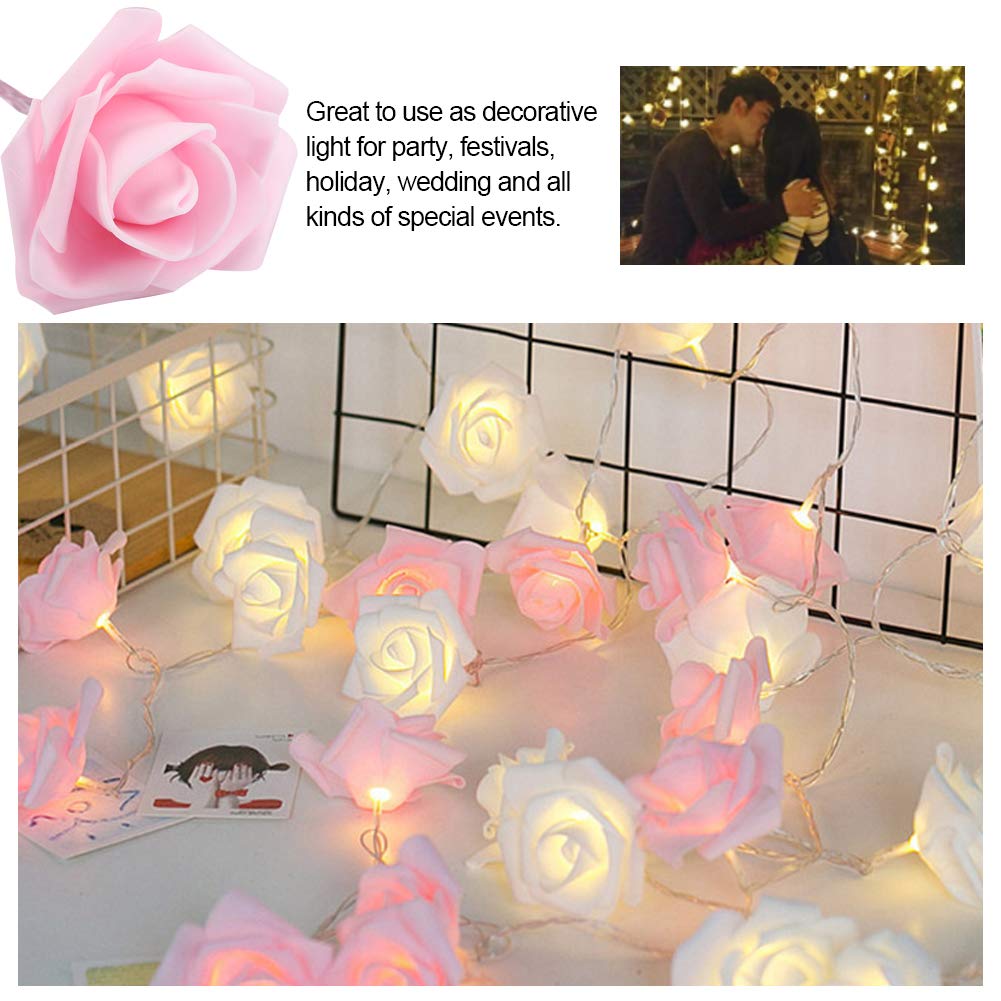 20 LED Rose String Lights - 3 Meter USB Powered Artificial Flower Fairy Lights for Valentine's Day, Christmas, Wedding & Home Decoration | Romantic Bedroom, Garden Party, Outdoor Patio Lighting