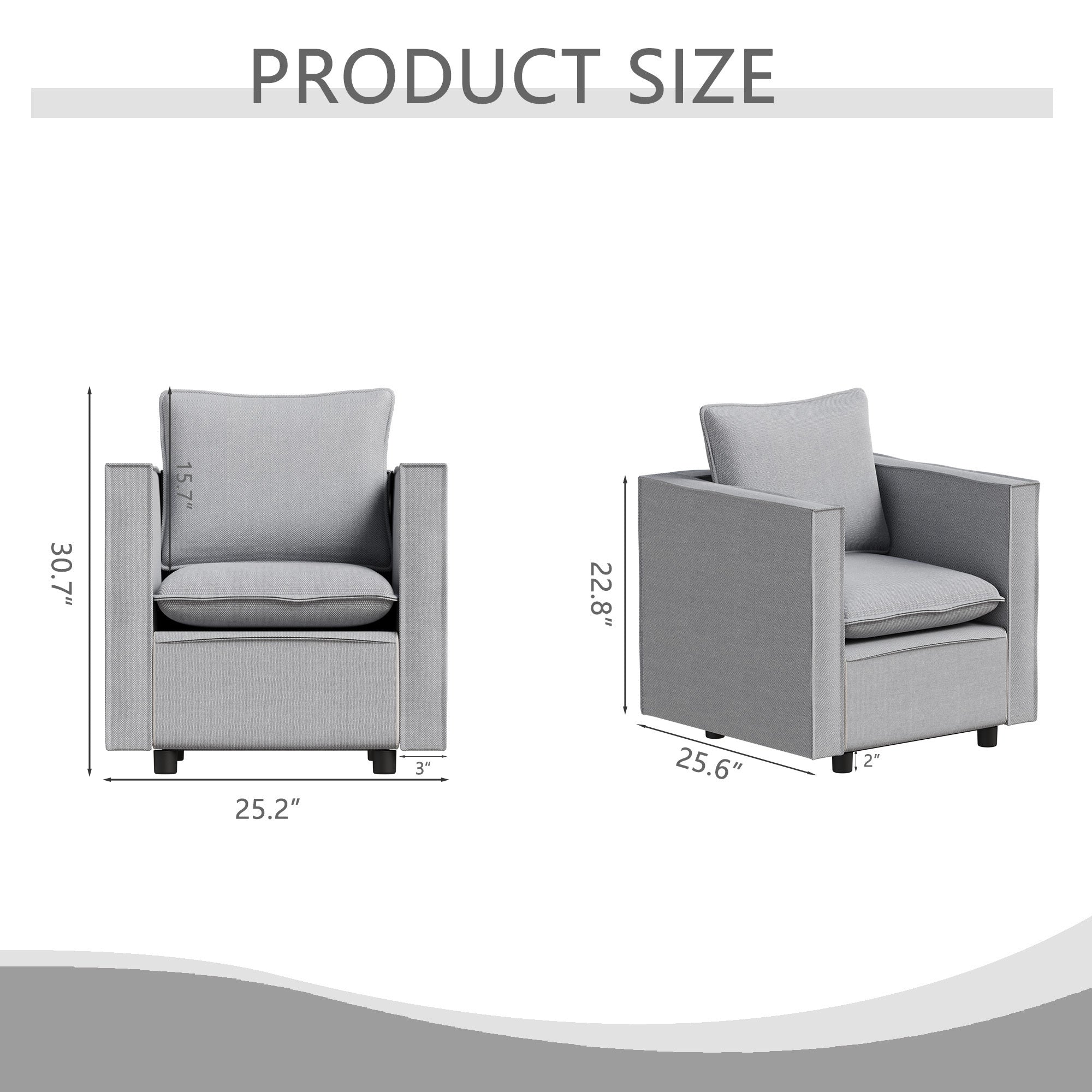 Modern Gray Single Sofa Chair - Soft Breathable Seat Cushion, Comfortable Armchair for Bedroom, Living Room Corner & Reading Nook - Cozy Home Decor Accent Piece
