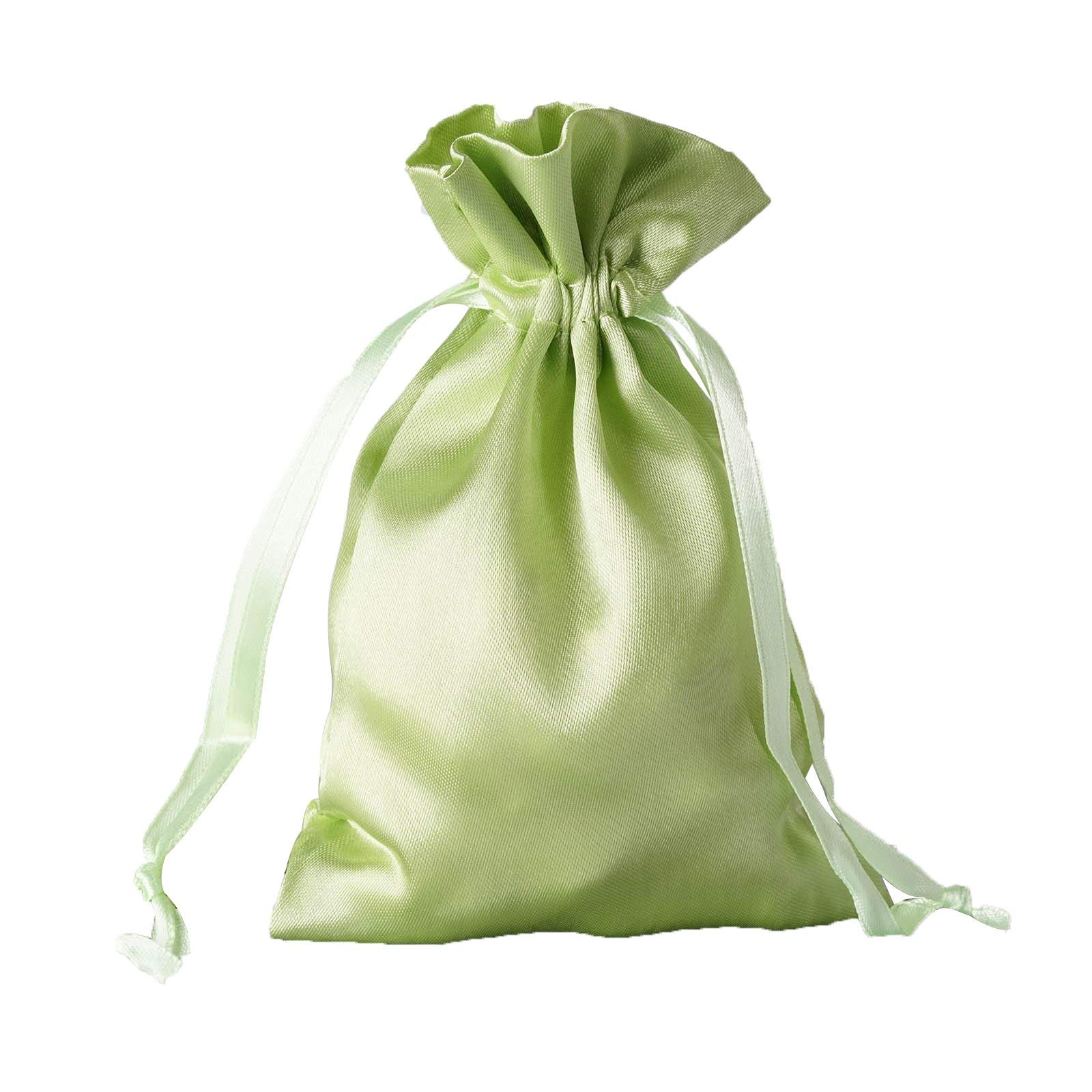 60 Pcs 4x6 Inch Apple Green Satin Drawstring Bags - Wedding Favors, Party Gifts, Jewelry Pouches, Candy Bags for Bridal Shower, Baby Shower & Birthday Celebrations