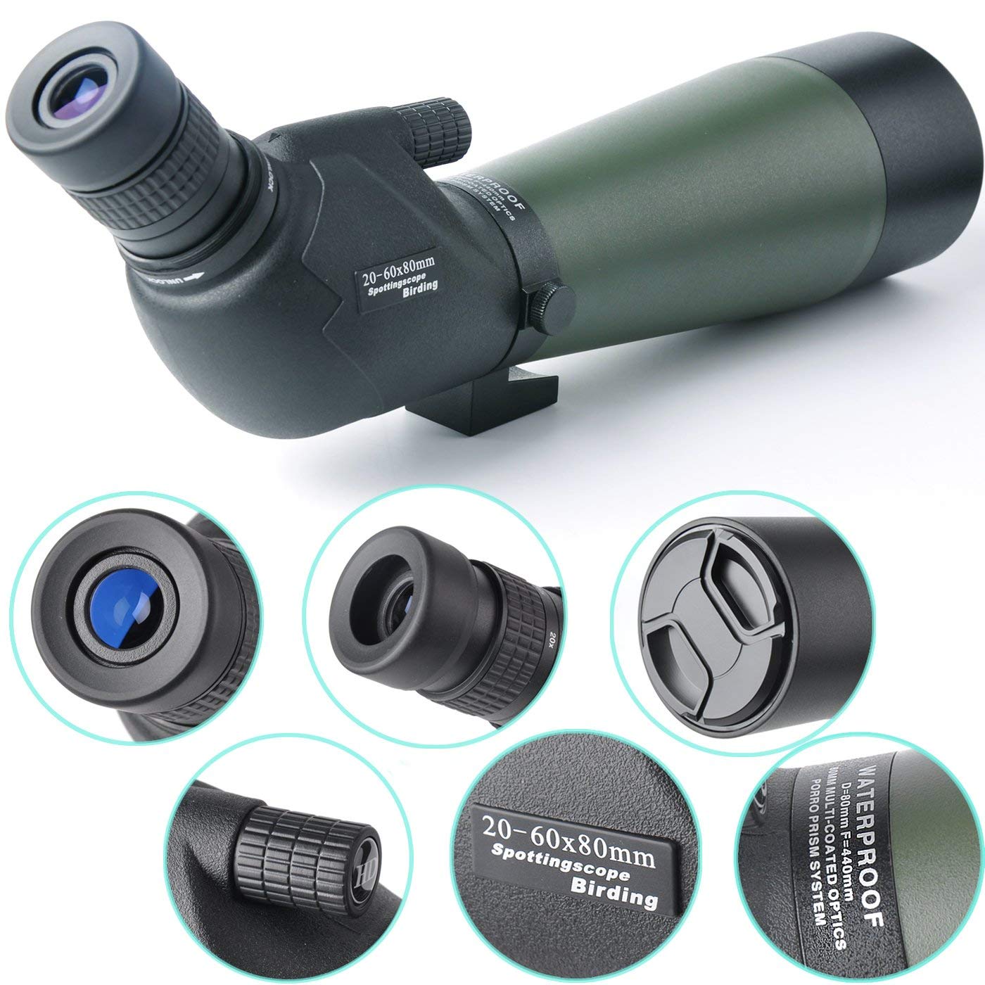 GOSKY 20-60x80 Porro Prism Spotting Scope - Waterproof Bird Watching Telescope for Target Shooting, Hunting & Outdoor Activities - Includes Tripod for Stable Viewing - Perfect for Wildlife Observation, Range Shooting & Travel Adventures