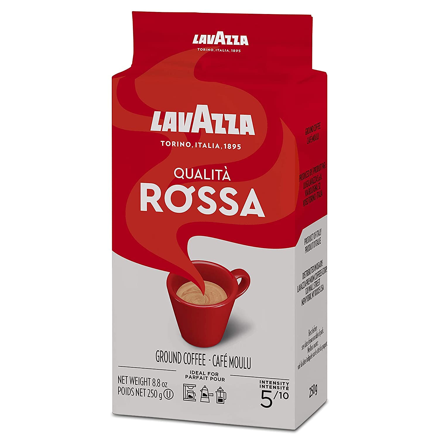 Lavazza Qualità Rossa Ground Coffee - Medium Roast Arabica & Robusta Blend (8.8 oz Brick, Pack of 20) | Perfect for Home Brewing, Office Use & Italian Coffee Lovers