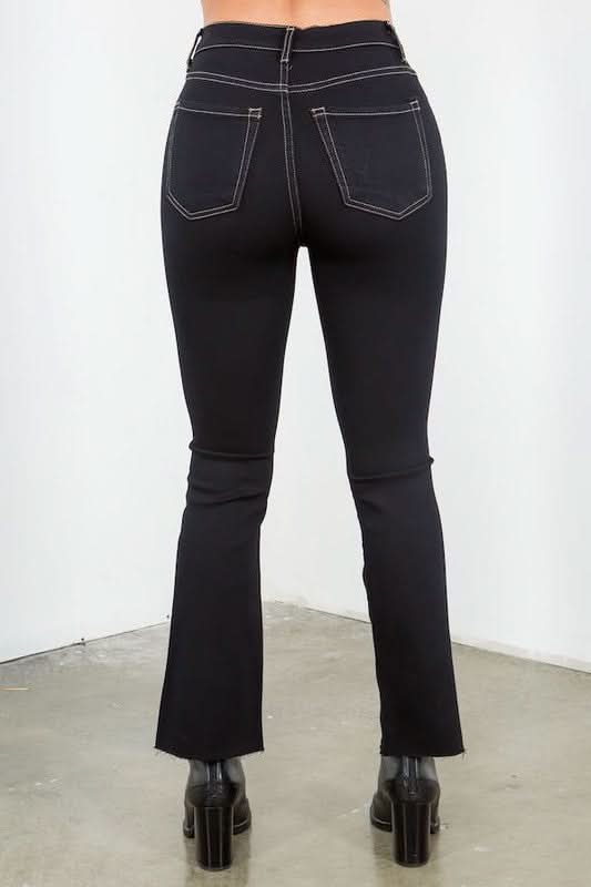Jet Black Ankle Cropped Flare Jeans for Women - Trendy High Waist Stretch Denim Pants for Casual Outfits & Date Nights