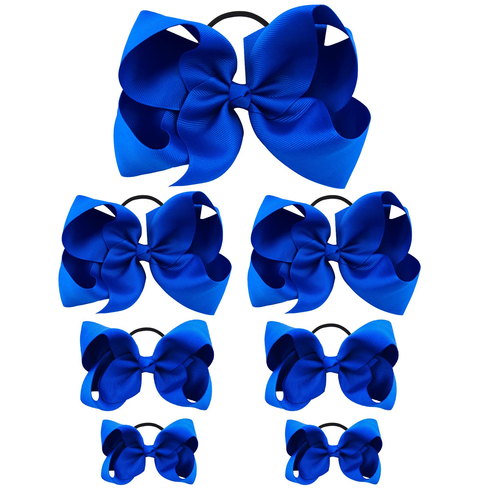 7PCS Blue Hair Bows for Girls - Toddler Elastic Hair Ties, Grosgrain Ribbon Ponytail Holders, Kids Hair Accessories (8