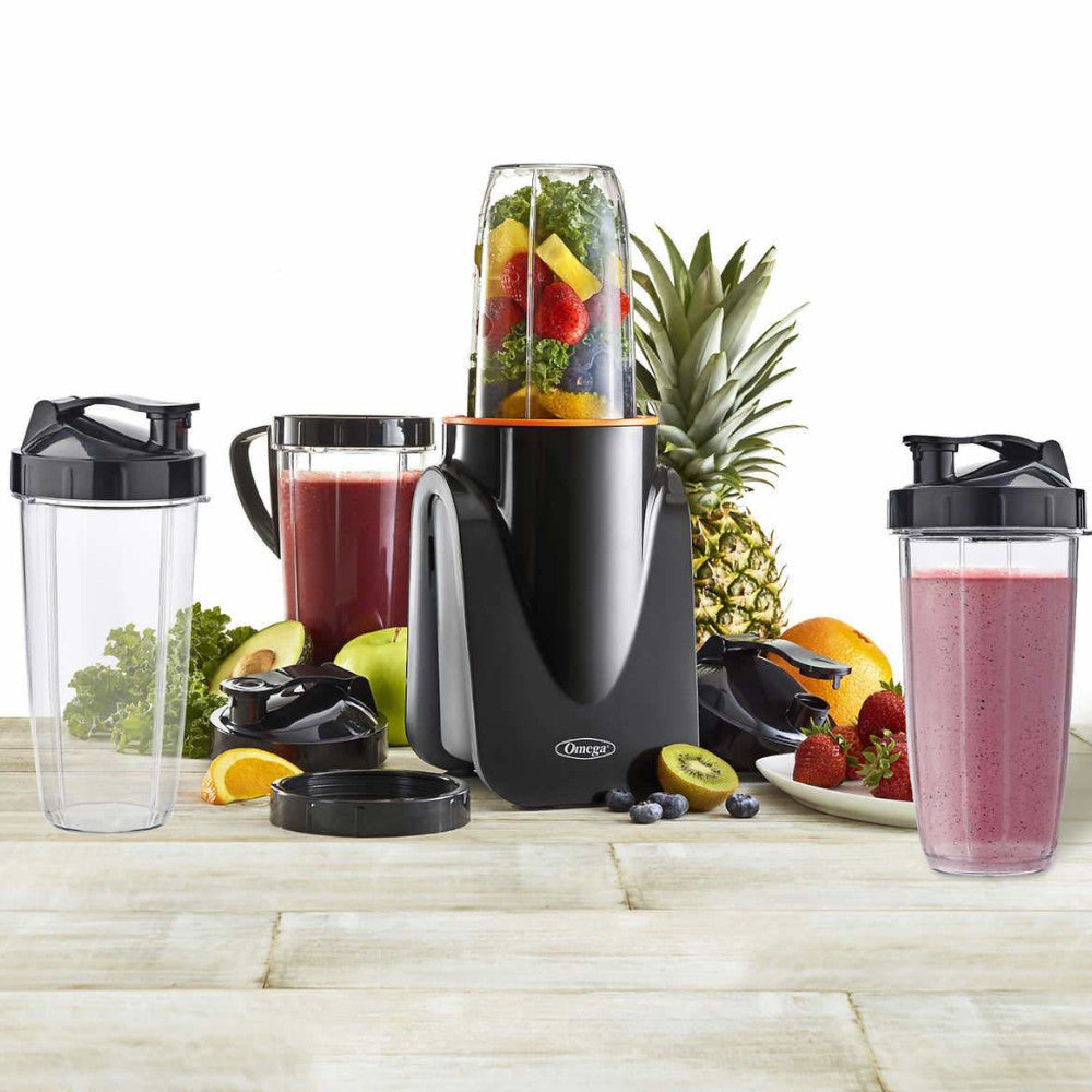 OMEGA MeGo Personal Blender BL1002BK23 - Portable Smoothie Maker with 2 Bonus Cups & Lids - Perfect for Gym, Office & Travel - Compact Blender for Protein Shakes, Juices & Healthy Drinks
