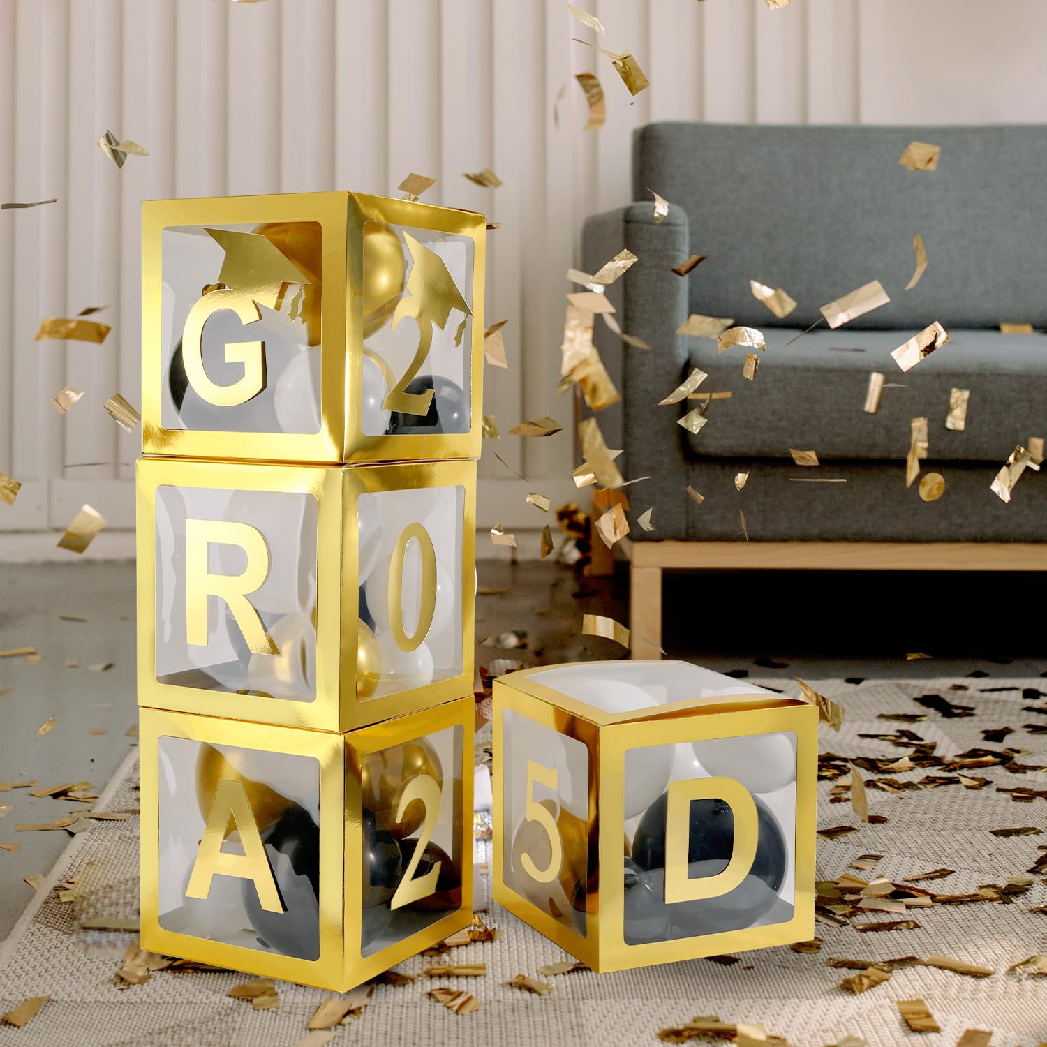 Fonder Mols 2025 Graduation Balloon Boxes - Gold Graduation Party Decorations for High School, College & Kindergarten - Class of 2025 Party Supplies (No Balloons Included) - Perfect for Graduation Ceremonies, Photo Backdrops & Celebration Decor