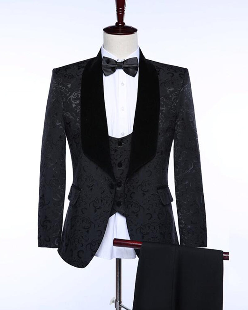 White & Black Shawl Lapel 3-Piece Groomsmen Suit Set for Men - Blazer, Pants & Vest (WX212) | Perfect for Weddings, Prom & Formal Events