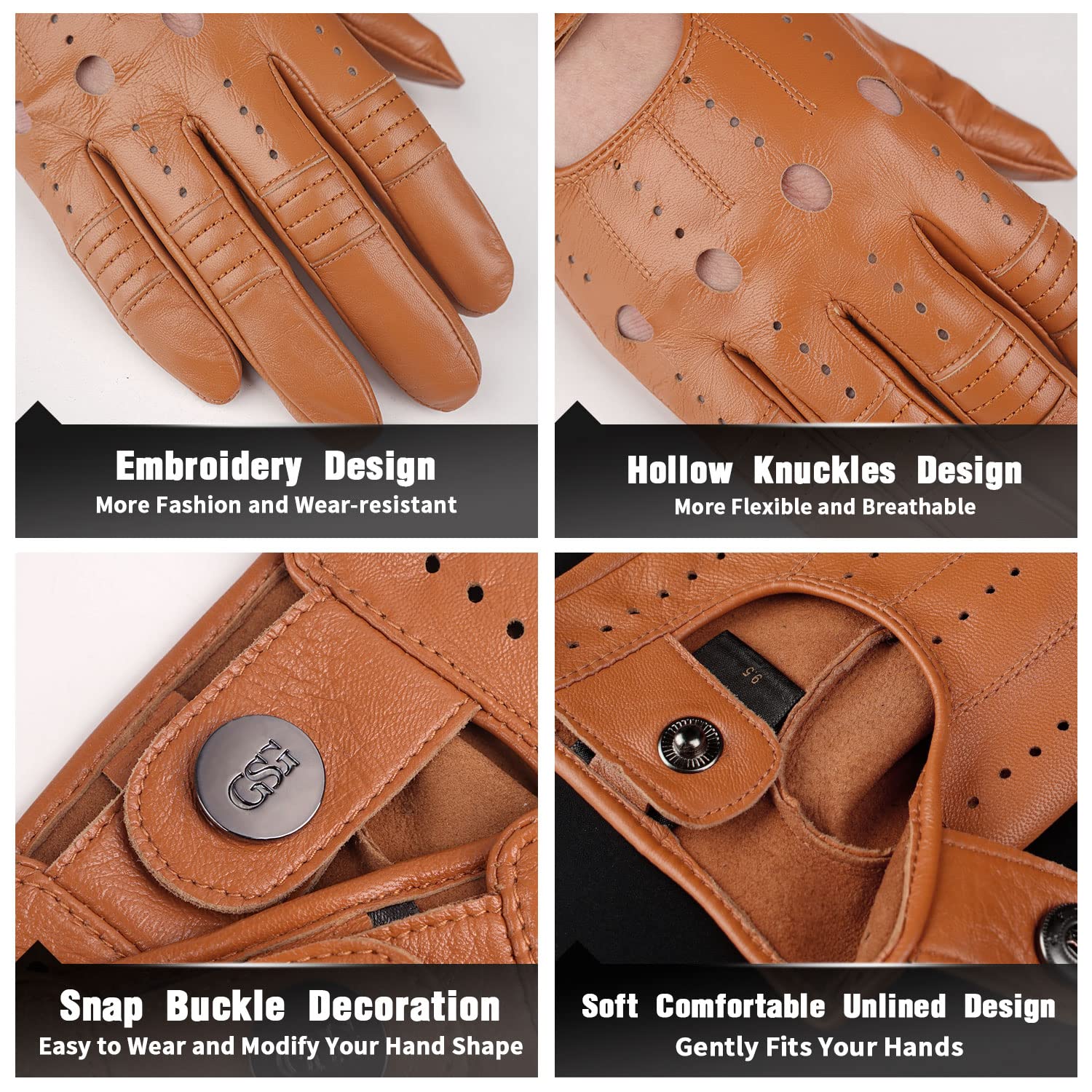 GSG Men's Genuine Sheepskin Leather Gloves - Black Driving, Cycling & Motorcycle Gloves with Touchscreen Compatibility - Perfect for Winter Commuting, Outdoor Sports & Casual Wear