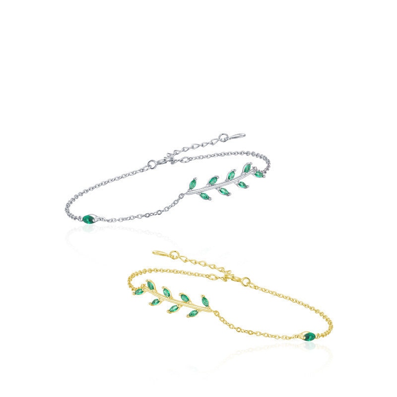 Elegant Marquise Cut Emerald Green Crystal Twig Branch Dainty Stackable Bracelet for Women - Nature Inspired Jewelry Gift for Her, Perfect for Weddings, Parties & Everyday Wear