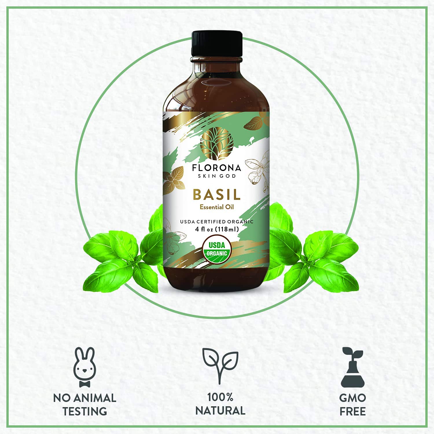 Organic Basil Essential Oil 4oz - USDA Certified for Hair, Skin & Aromatherapy - Perfect for Diffusers & Massage