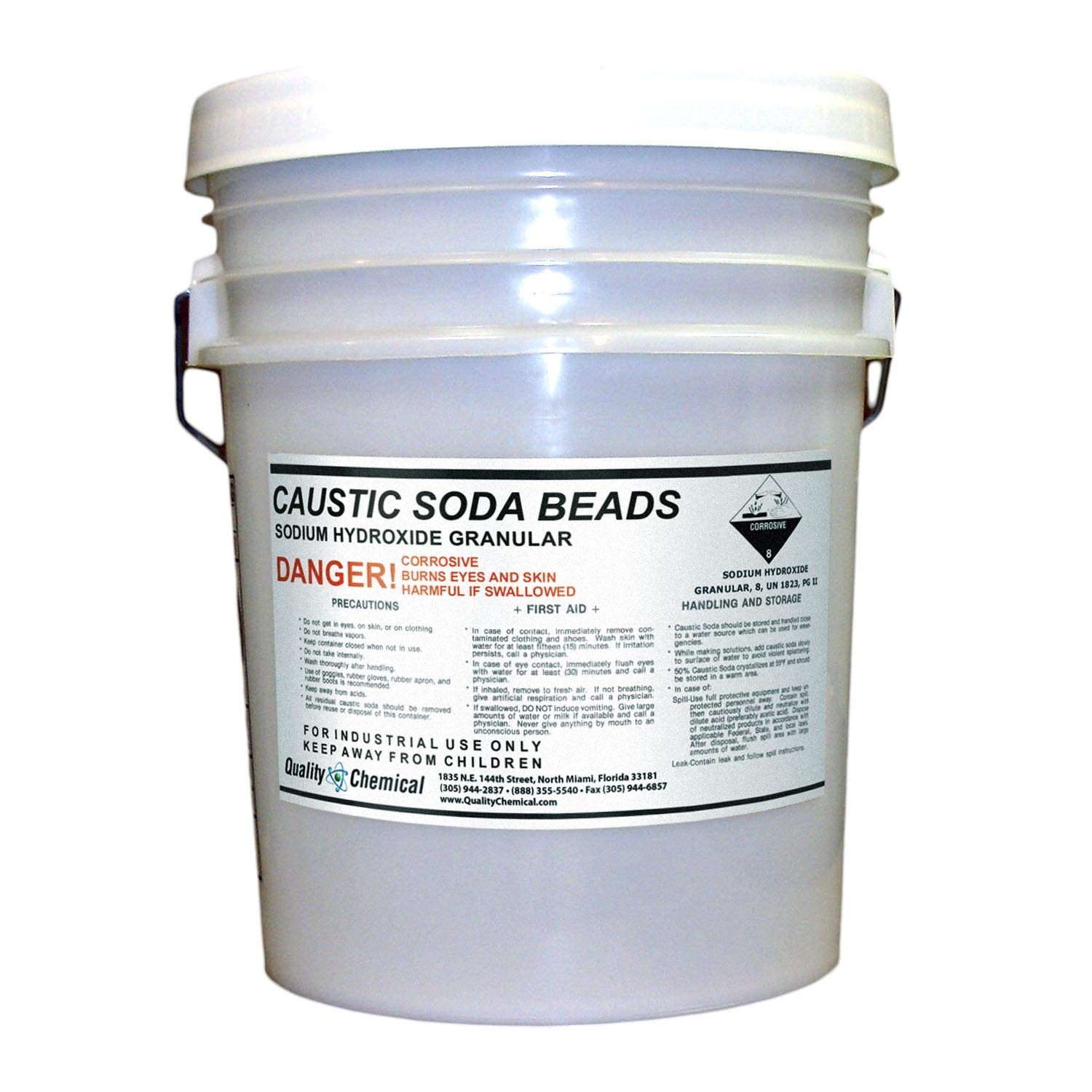 Premium Sodium Hydroxide (Caustic Soda Beads) 99% Pure - 40LB Pail for Soap Making, Drain Cleaning & Industrial Use | High-Quality Lye for DIY, Home & Commercial Applications