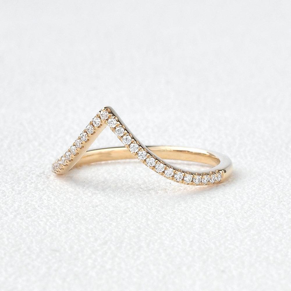 Minimalist Chevron Moissanite Stacking Band Ring for Women - Dainty Wedding Stackable Rings for Bridal, Anniversary & Everyday Jewelry
