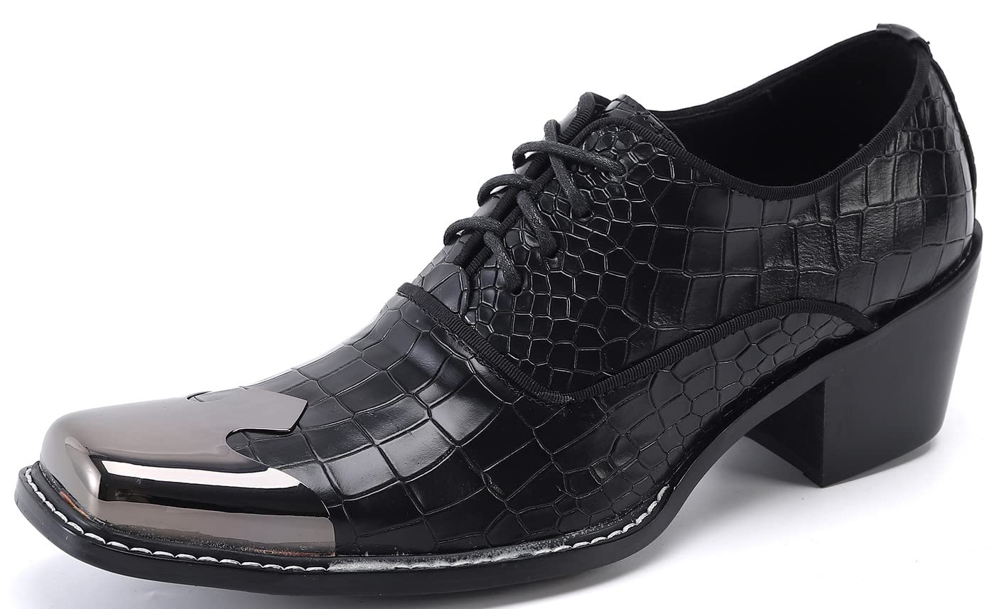 Santimon Men's Dress Oxford Shoes - Snake Print Patent Leather with Metal Toe Cap | Two-Tone Formal Business Shoes for Office, Wedding & Special Occasions