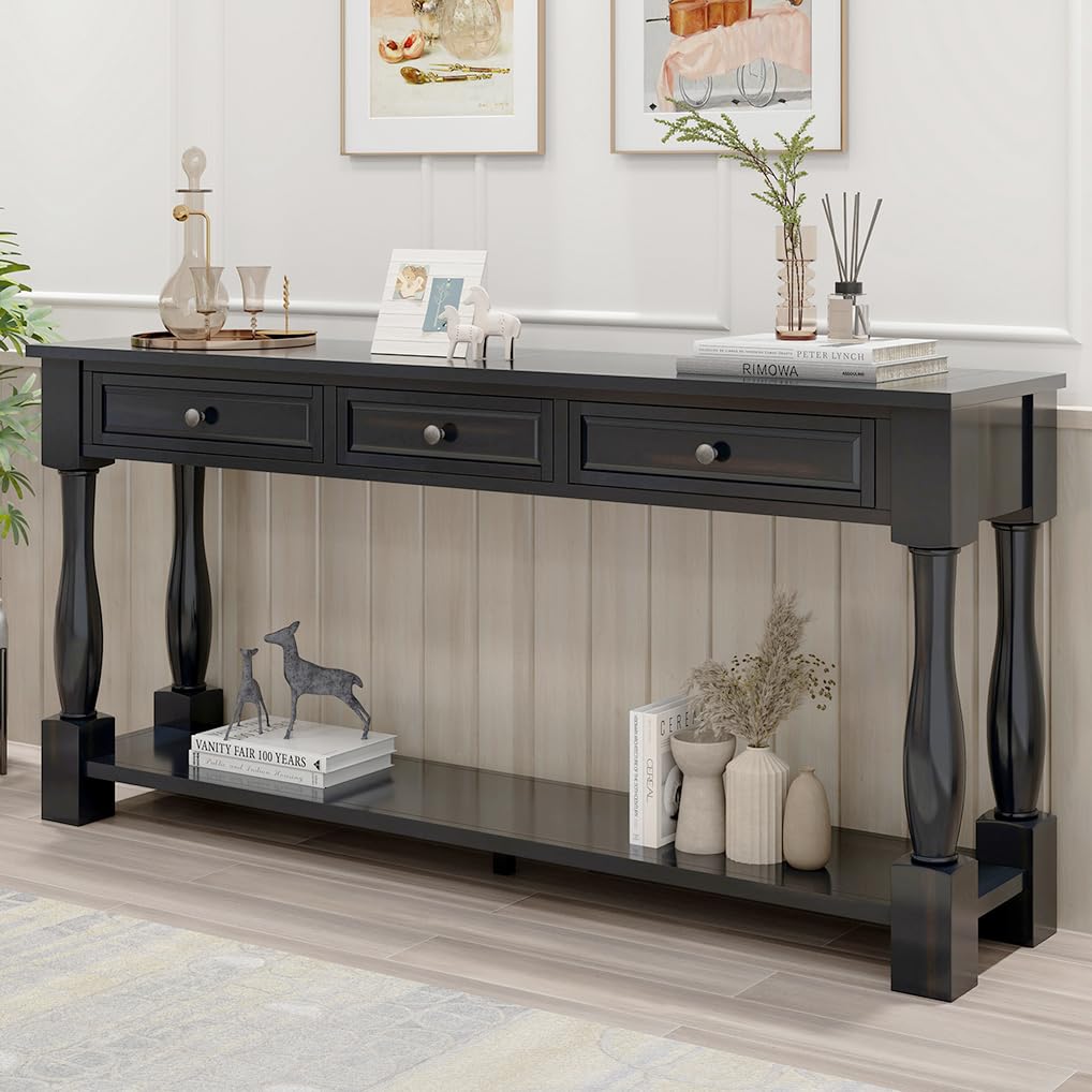 Rustic Farmhouse Console Table with Storage - 64