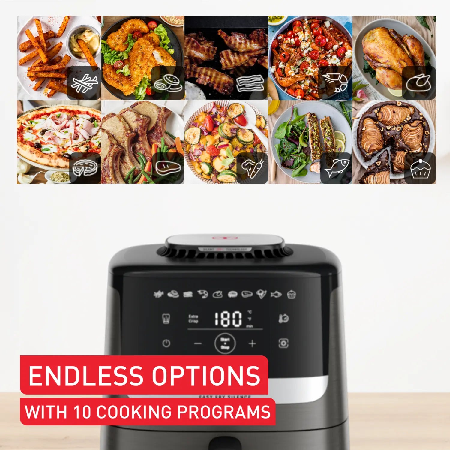 Tefal Easy Fry Silence Essential 5L Air Fryer - Healthy Oil-Free Cooking for Family Meals, Snacks & Fast Meals | EY551H Model