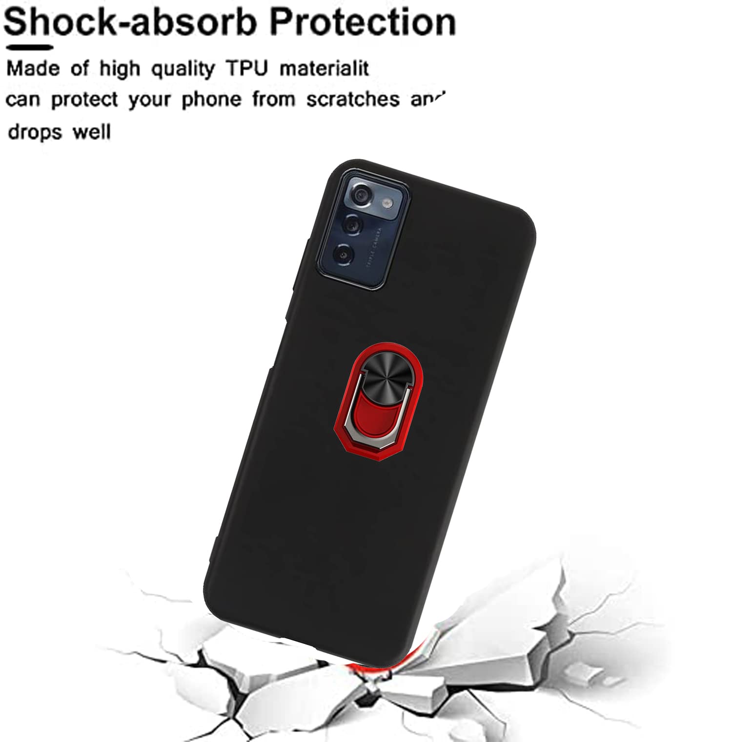 Premium 2-Pack Tempered Glass Screen Protector & Full Body Defender Shockproof Case with Kickstand & 360 Ring Holder for ZMAX 5G - Red | Perfect for Consumer Cellular ZMAX 5G Protection | Ideal for Outdoor Activities, Work & Everyday Use