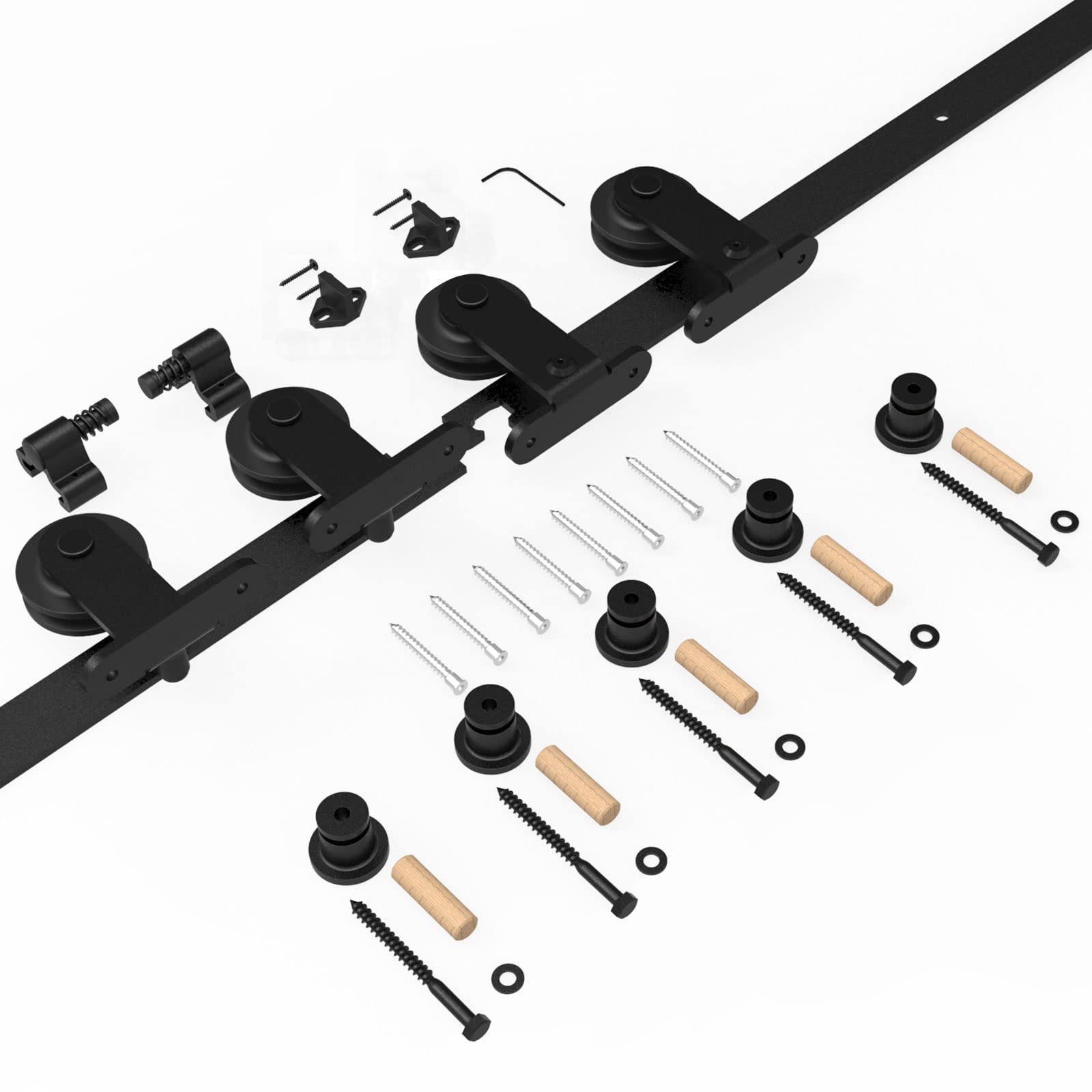 16FT Heavy Duty Bypass Sliding Barn Door Hardware Kit - Single Track System for Double Doors (1 3/16