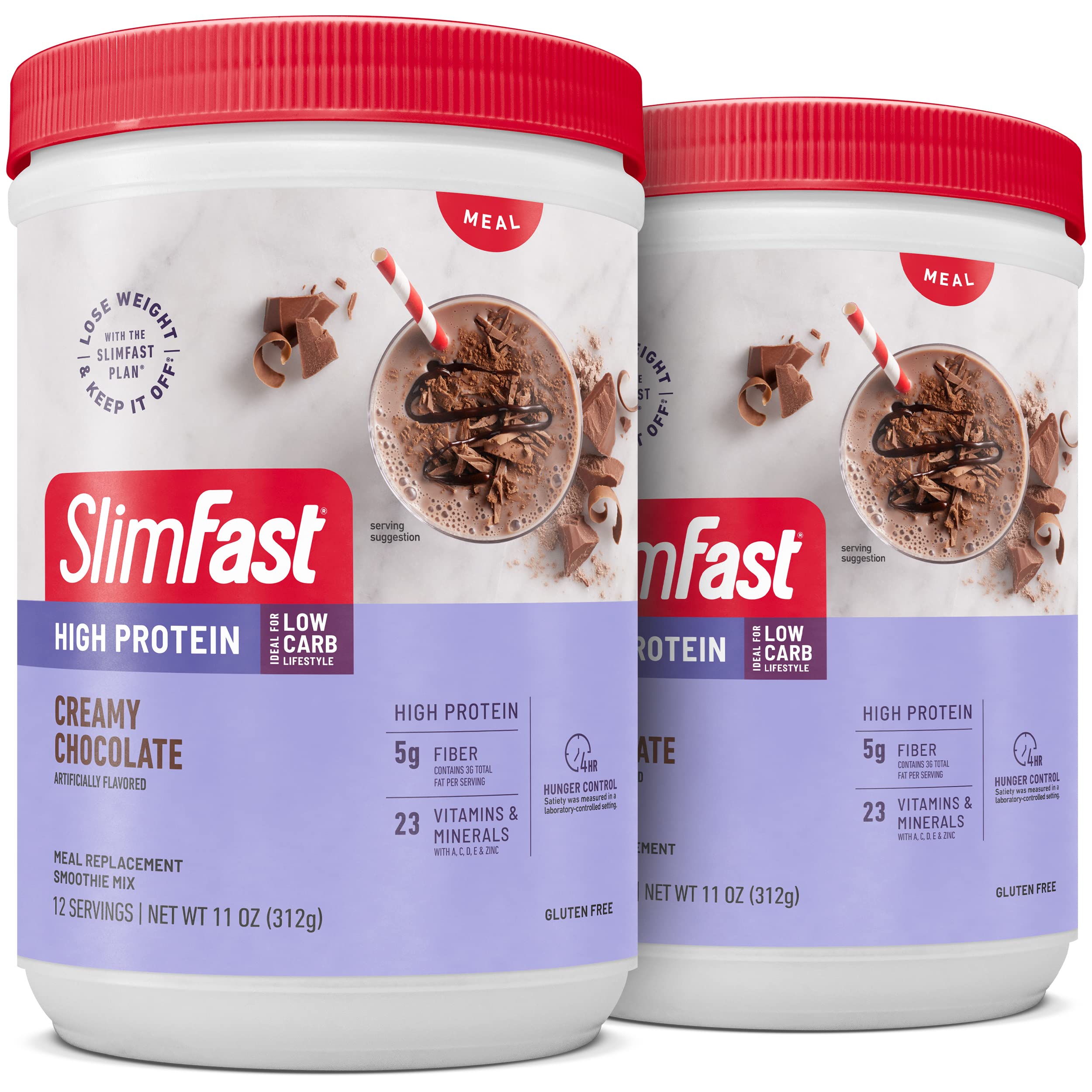 SlimFast High Protein Meal Replacement Shake Powder - 24 Servings (2 Pack), Advanced Nutrition Smoothie Mix for Weight Loss & Digestive Support, Gluten Free, Creamy Chocolate Flavor, 20g Protein per Serving - Perfect for Breakfast, Post-Workout or On-the-Go Nutrition (Packaging May Vary)