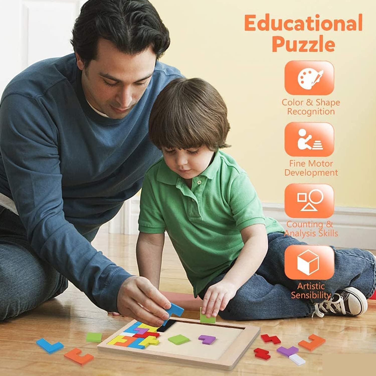 AASTIK Wooden 3D Russian Blocks Puzzle Game - 40Pcs STEM Educational Toy for Kids | Brain Teaser, Montessori Learning, IQ Logic & Geometry Skills Development | Perfect Gift for Toddlers & Preschoolers (Great for Classroom, Birthday & Family Game Night)