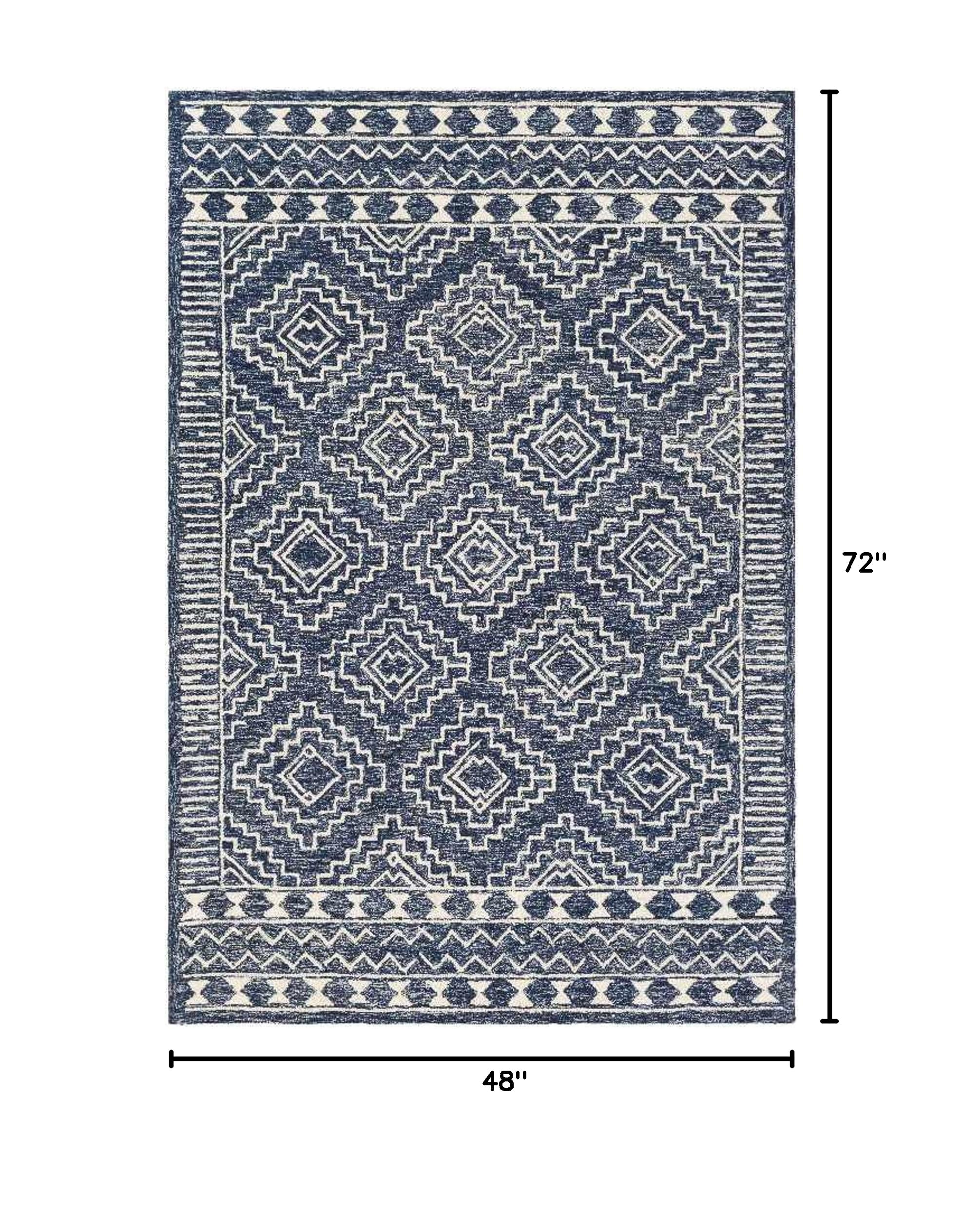 Mark&Day 4x6 Dark Blue Wool Area Rug – Soft & Durable Vledder Global Design for Living Room, Bedroom, Kitchen – Perfect for Cozy Home Decor & High-Traffic Areas (4' x 6')