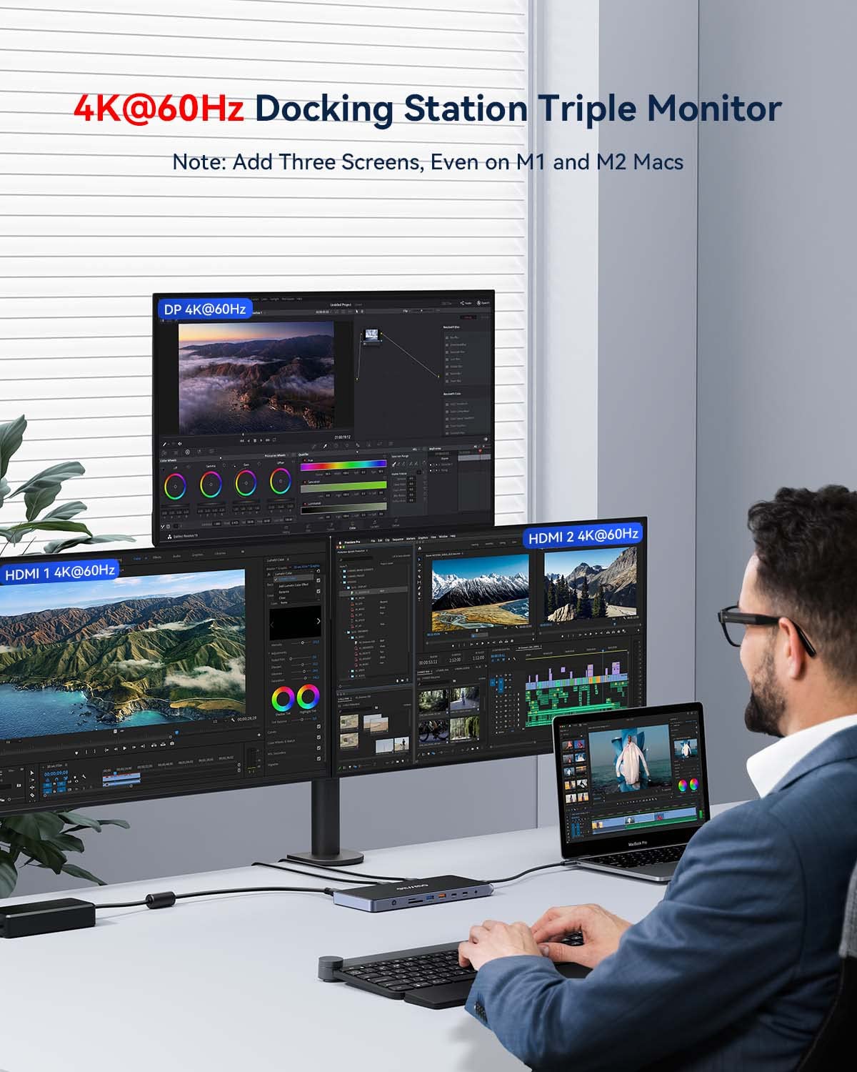 GIISSMO USB C Docking Station Triple Monitor for Windows & Mac - 4K Triple Display with 130W Power Adapter, 10Gbps USB-C/A Ports, 20W Fast Charging, RJ45 Ethernet, USB 3.0/2.0, Audio Jack (Black) - Perfect for Home Office, Gaming Setup & Multi-Tasking Professionals