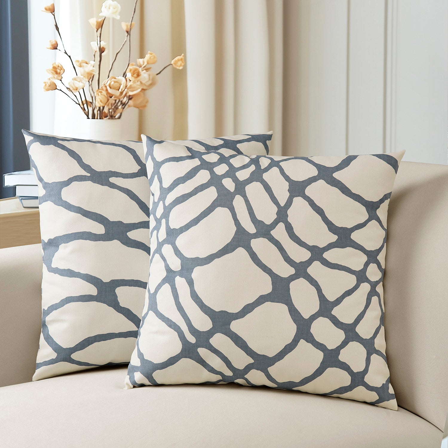Ellis Blue Geometric Printed Cotton Cushion Covers (Set of 2) - Soft Decorative Pillow Cases for Sofa, Bed, and Living Room Decor