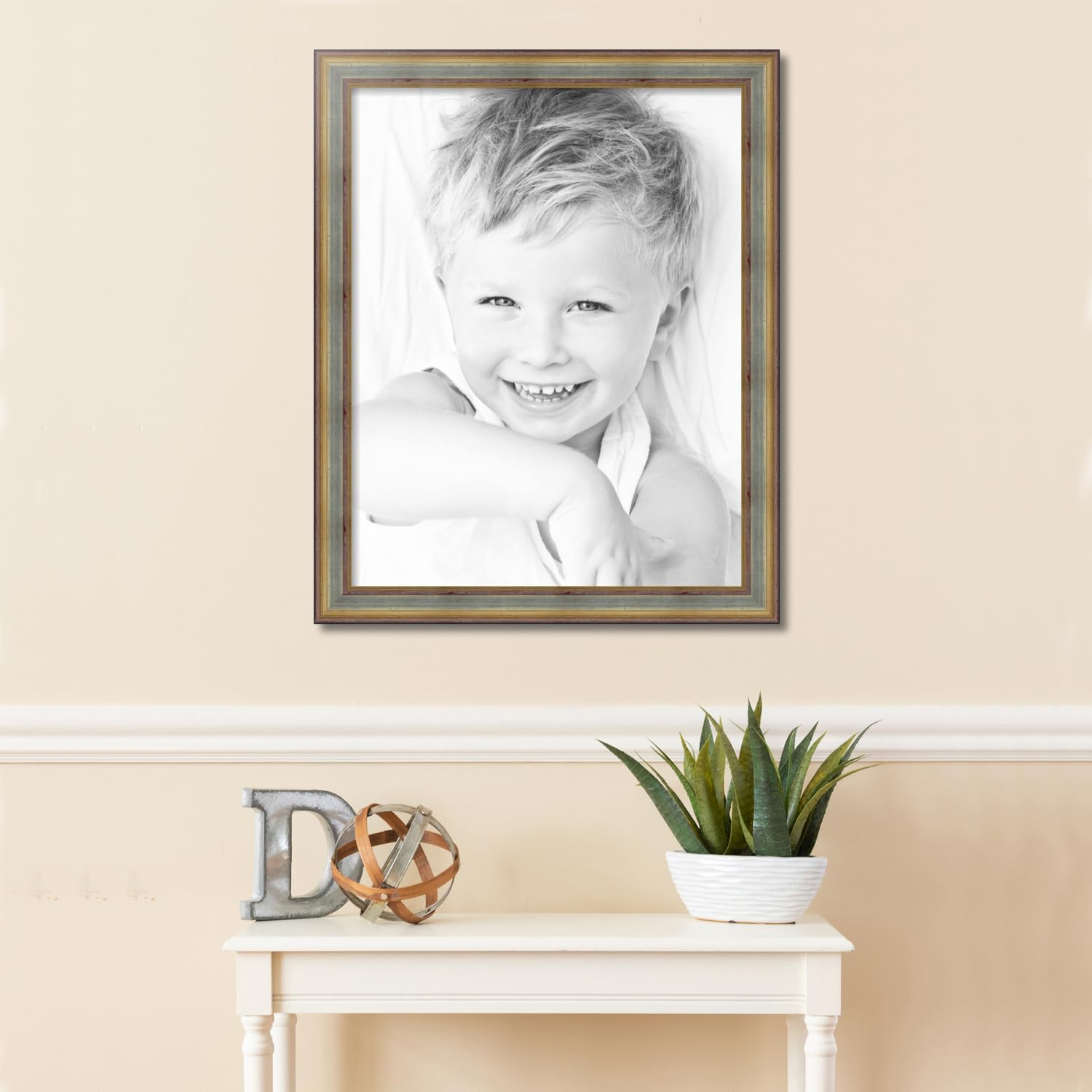 ArtToFrames 22x28 Inch Silver Wood Picture Frame with Gold Accents - Modern Photo Frame for Wall Display, Home Decor, Office Art, and Wedding Photos (WOMD1087-22x28)