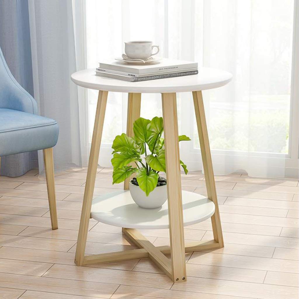Modern Wooden End Table with Double-Layer Storage Shelf - Nightstand, Side Table & Coffee Table for Living Room, Bedroom & Outdoor Use - Sturdy Cross Support Design for Snacks, Books & Decor