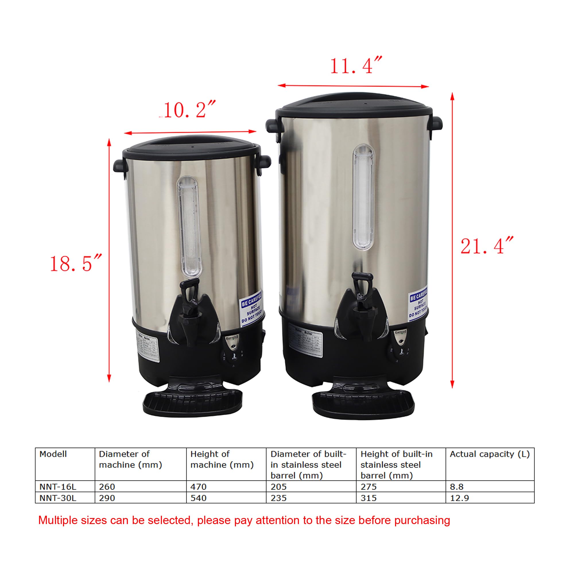 110V 8.8L Commercial Hot Water Dispenser with Stainless Steel Inner Tank - 1500W Fast Boiling for Coffee, Tea, Milk & Beverage Service - Perfect for Restaurants, Cafes & Offices