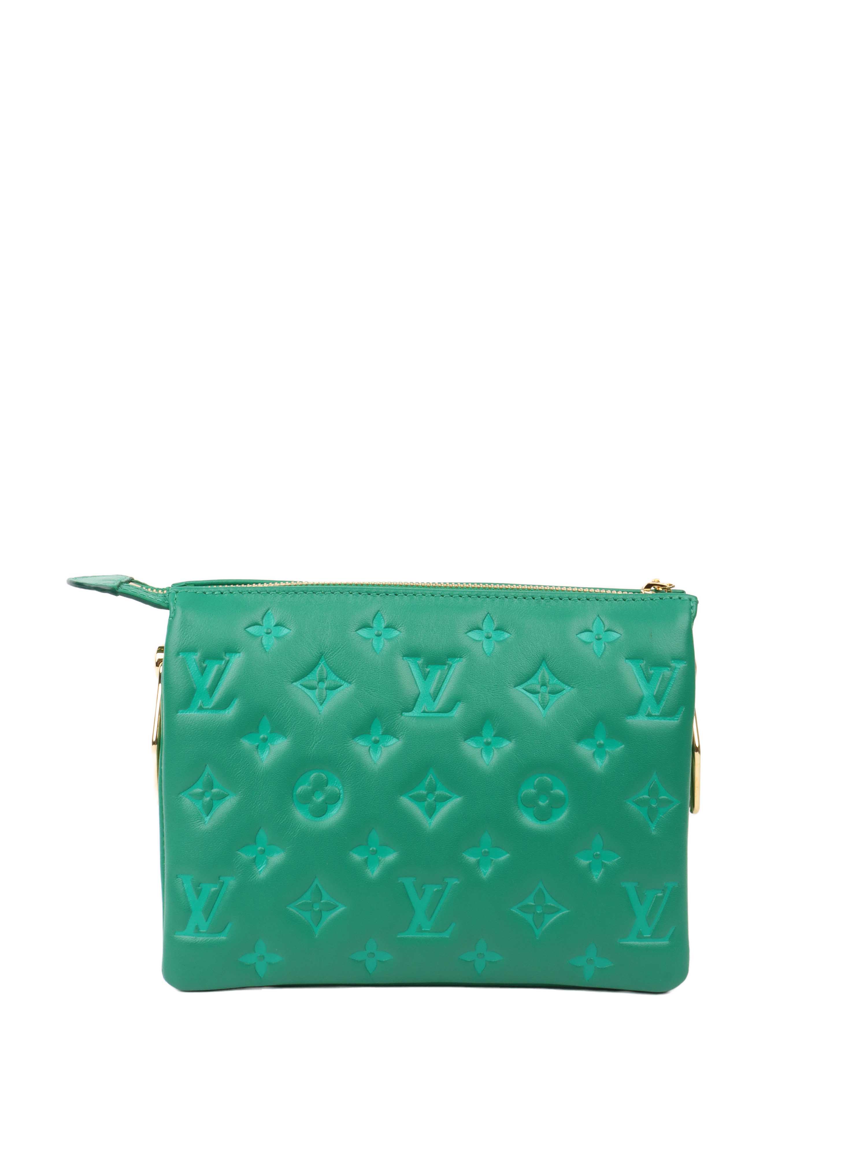 Louis Vuitton Vert Green Monogram Embossed Puffy Coussin BB Crossbody Bag with Gold Hardware - Perfect for Date Night, Parties & Luxury Fashion Accessories