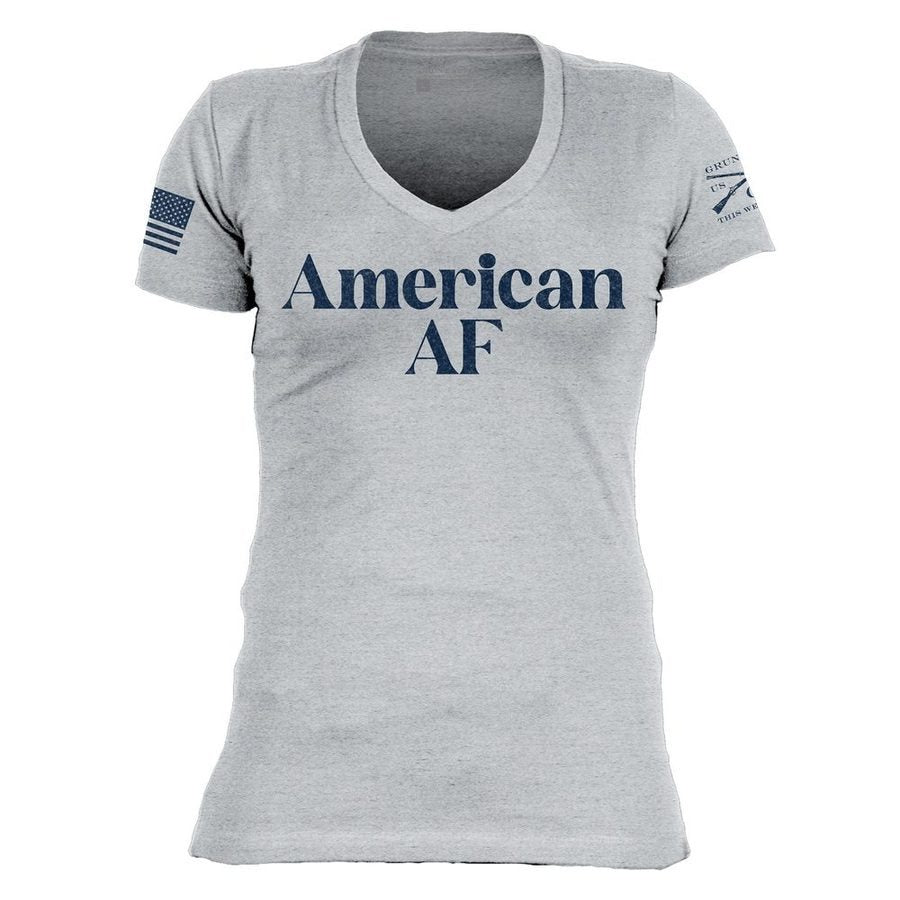 Women's American AF V-Neck T-Shirt in Heather Gray - Soft & Comfortable Casual Tee for Everyday Wear