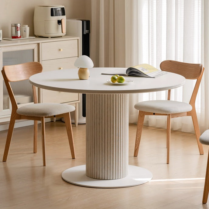 Solid Oak French Cream Round Rock Plate Dining Table - Rustic Farmhouse Style for Kitchen, Dining Room & Outdoor Entertaining