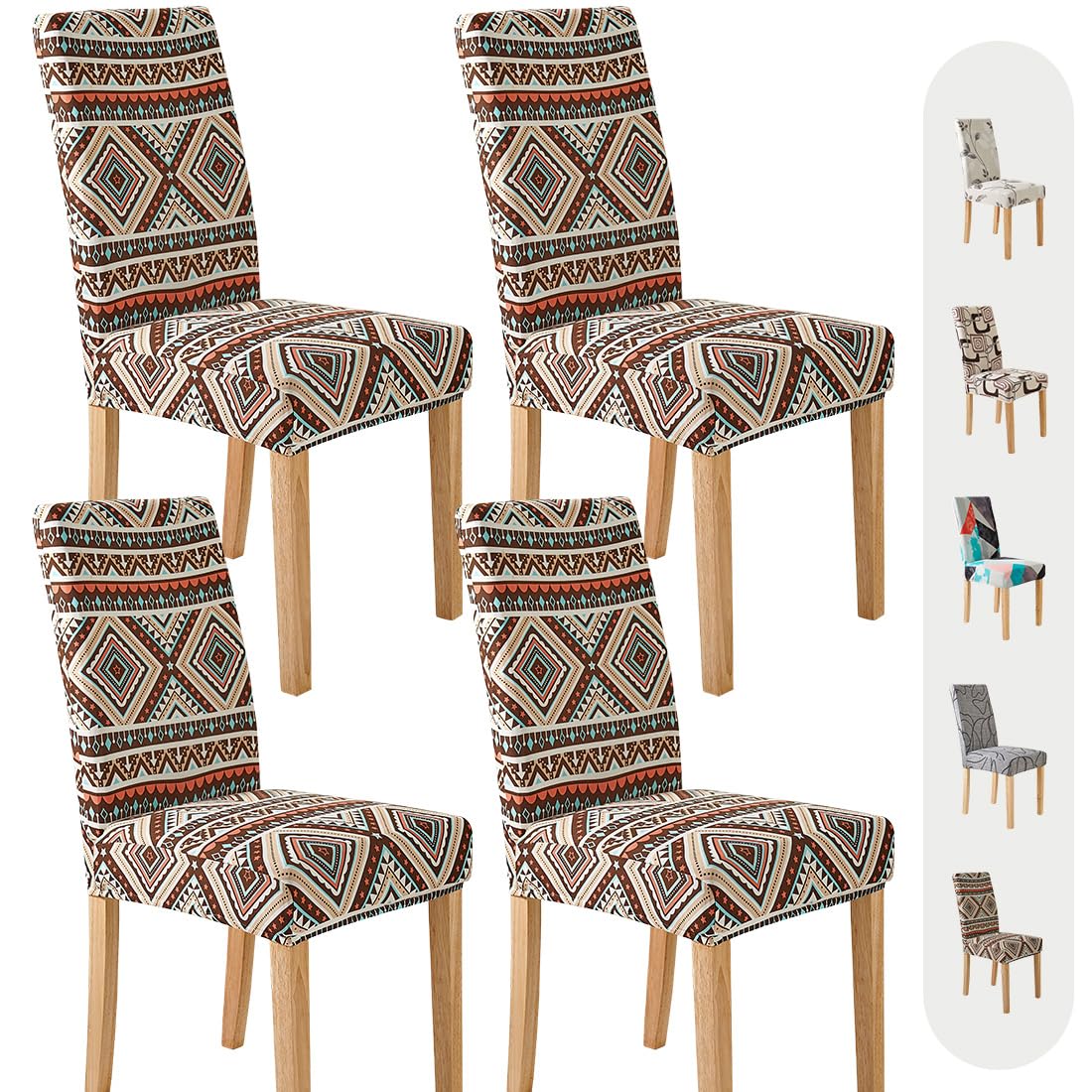 Stretch Dining Chair Covers 4-Pack - Washable Spandex Slipcovers for Kitchen & Party Use
