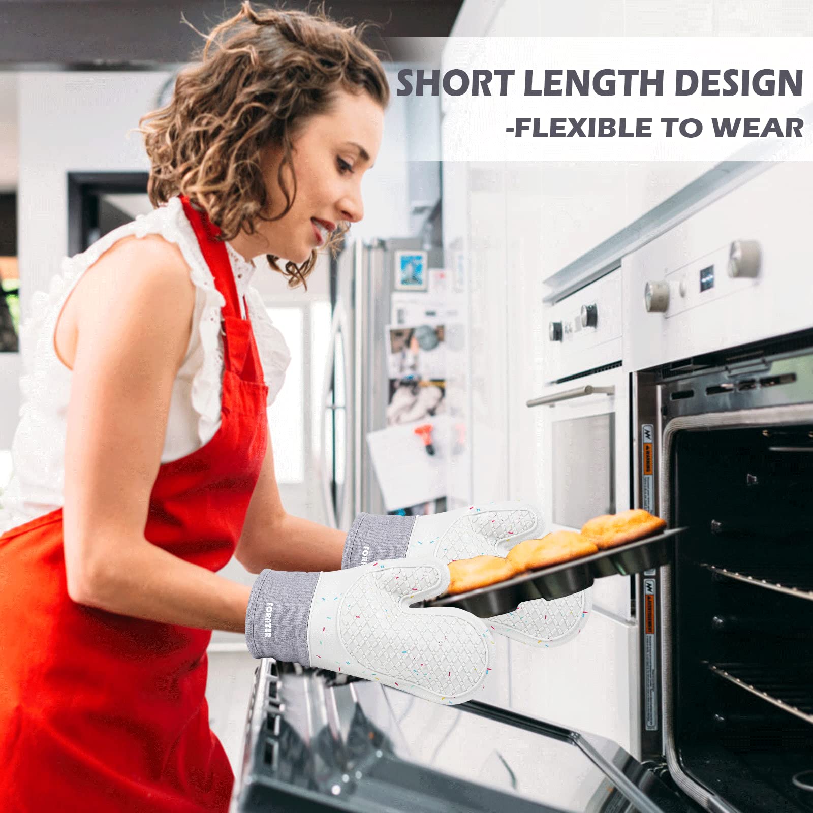 Heat-Resistant Silicone Oven Mitts with Non-Slip Grip - 11'' Waterproof & Durable Kitchen Gloves for Baking, Grilling, BBQ, Camping - Perfect for Hot Pans, Baking Sheets & Outdoor Cooking (1 Pair, Grey)