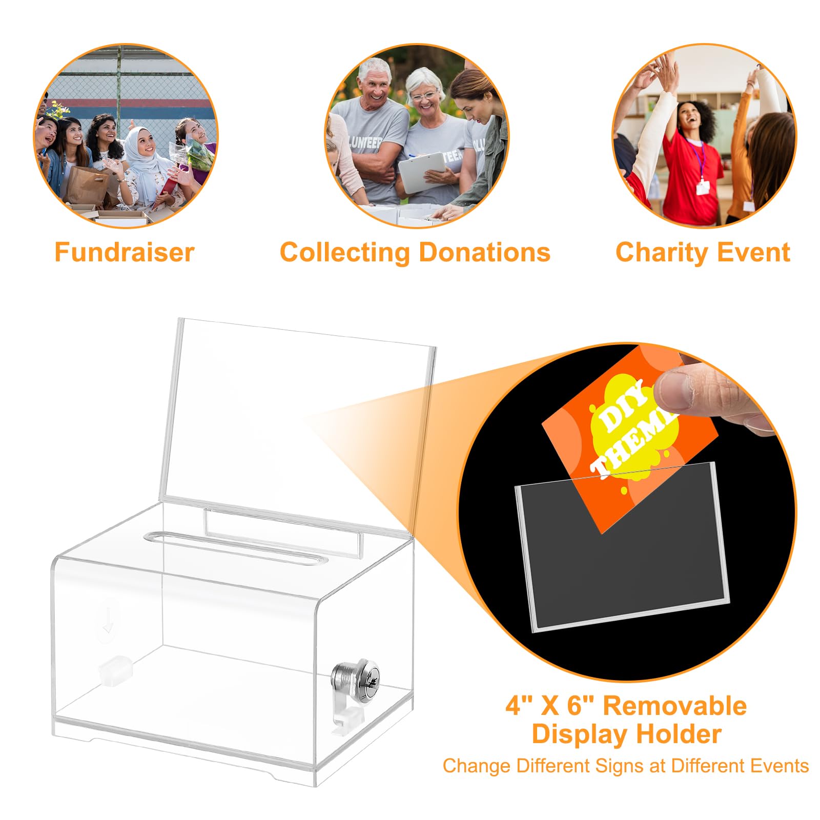 Lockable Donation Box with Sign Holder - Clear Ballot Box for Fundraising, Raffles, Voting & Tips | Perfect for Schools, Events, Restaurants & Charity Drives