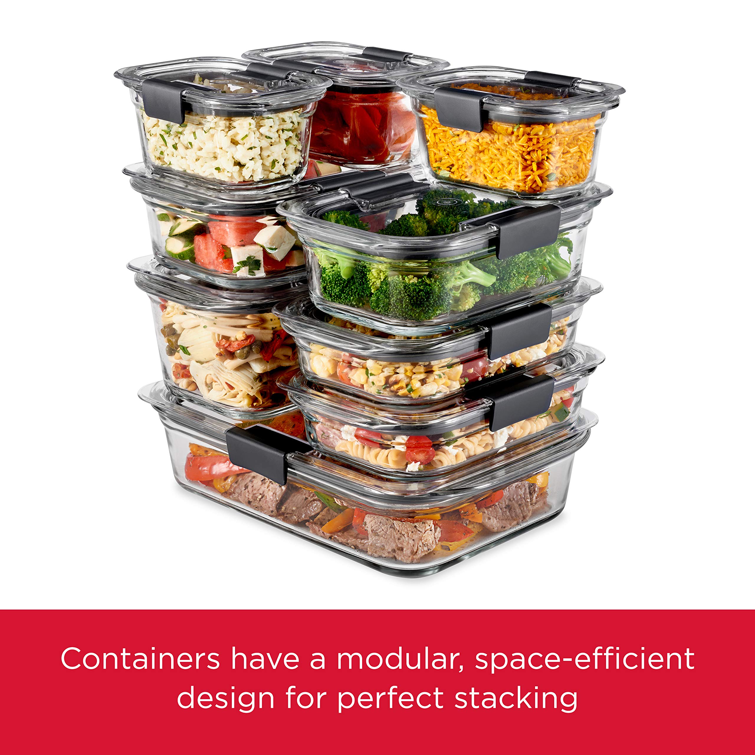 Rubbermaid 8-Piece Brilliance Glass Food Storage Containers Set with Airtight Lids - BPA-Free, Leakproof Containers for Meal Prep, Lunch Box, Leftovers - Oven, Microwave & Dishwasher Safe - Clear/Grey - Perfect for Home, Office & Picnics