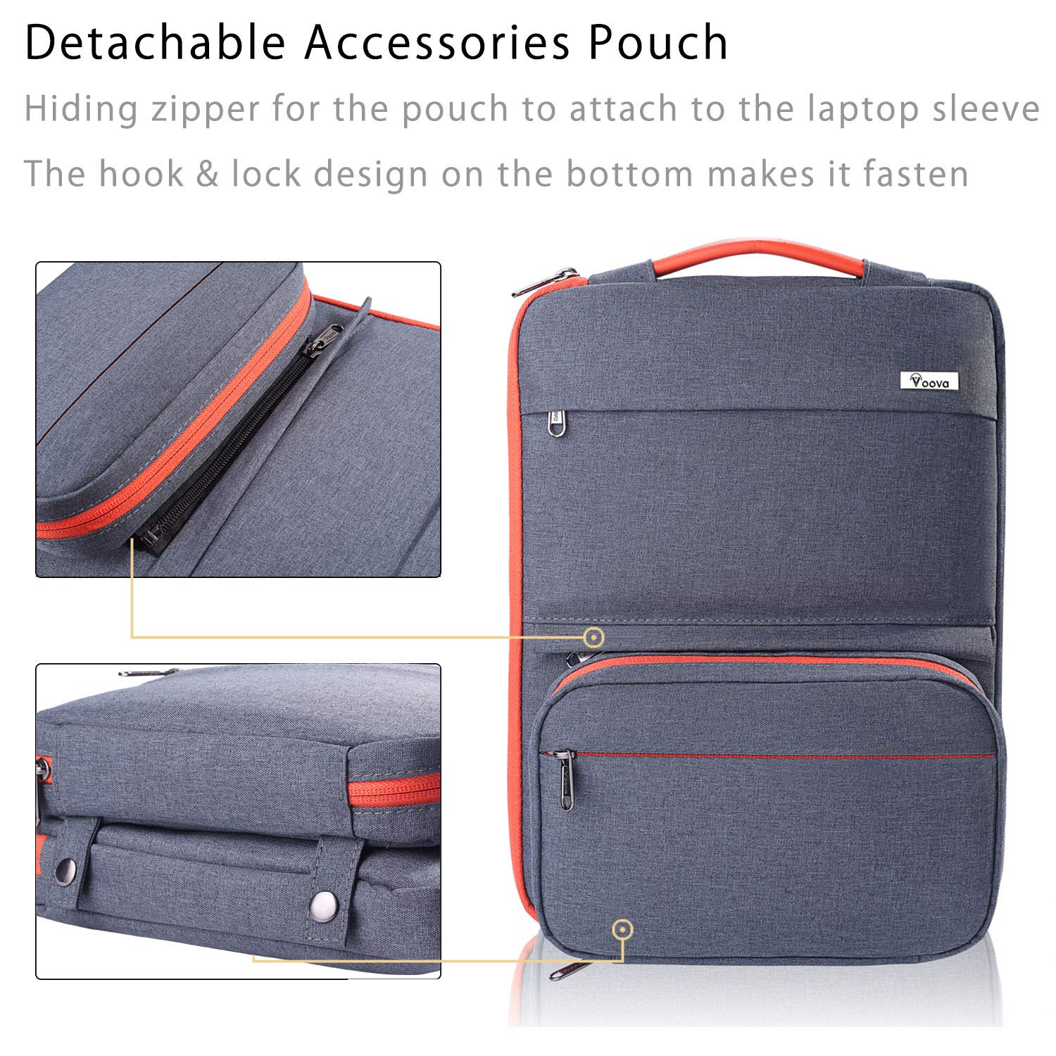 Voova 13-14 Inch Laptop Sleeve Case with Detachable Organizer Pouch - 360° Protective Cover for MacBook Air 13 M1/M2 (2020-2022), MacBook Pro 13/14, Chromebook 14 - Dark Grey | Perfect for Work, Travel & School