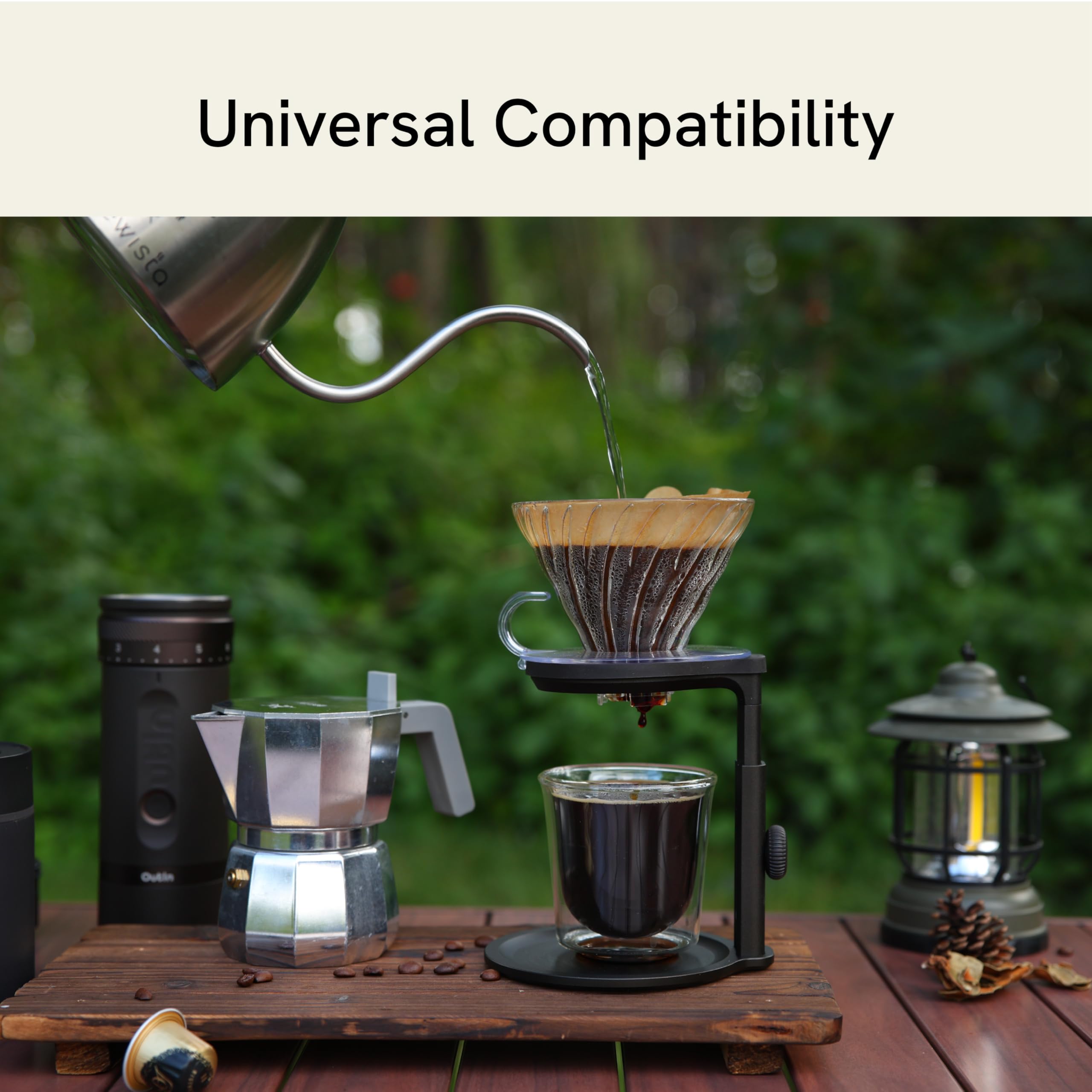 OutIn Detachable Universal Coffee Stand - Portable Espresso Machine Holder & Pour Over Coffee Dripper Stand - Lightweight & Easy to Carry for Camping, Travel & Home Brewing