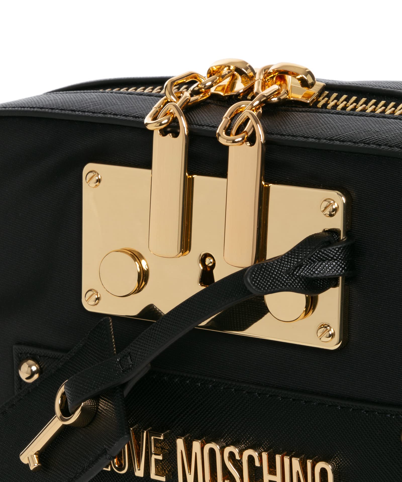 Love Moschino Women's Black Leather Crossbody Bag - Stylish & Compact Purse for Everyday Use, Work, and Travel