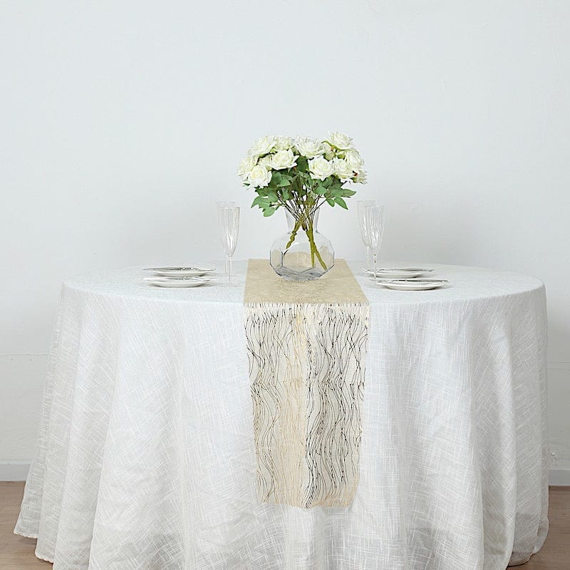 5 Elegant Organza Table Runners with Metallic Foil Wave Design - Perfect for Weddings, Parties, and Holiday Decorations