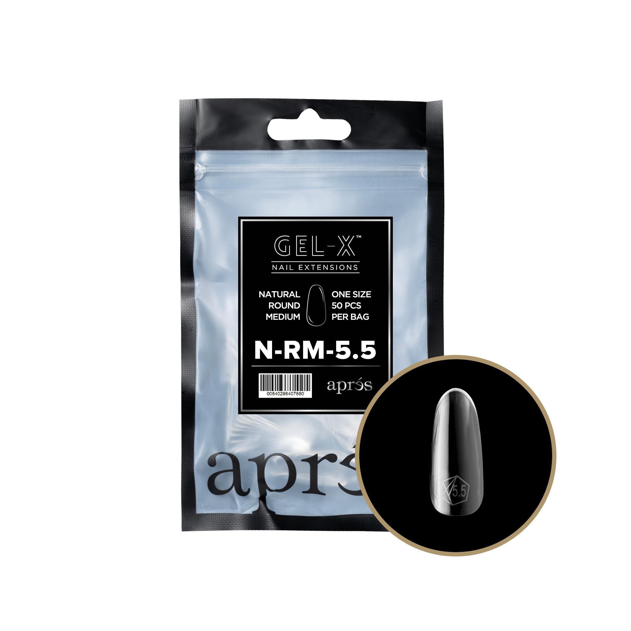 Apres Gel X 2.0 Refill Bags - Natural Round Medium Size 5.5 (50 Pcs) | Professional Nail Extension Kit for Salon & DIY Manicure at Home