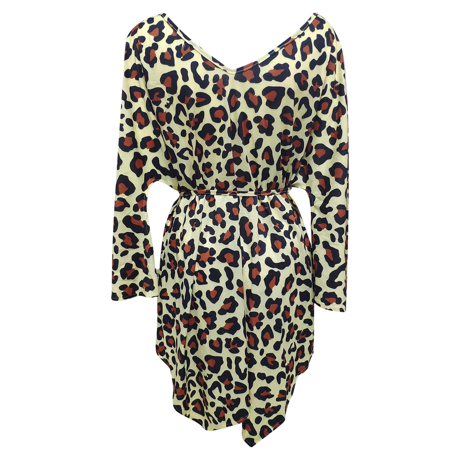 Sexy Loose Deep V Neck Dress for Women - High Waist Bandage Bodycon Dress with Leopard Print & Irregular Hem | Perfect for Night Out, Club Wear & Date Night
