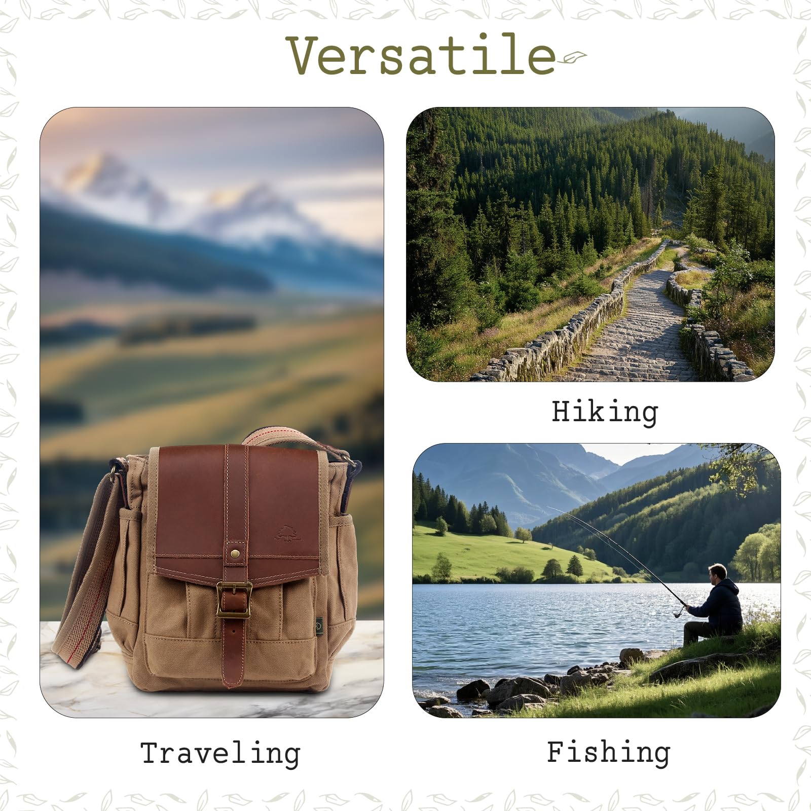 TSD Brand Turtle Ridge Canvas Crossbody Bag - Lightweight Durable Shoulder Purse for Women & Men - Perfect for Travel, Shopping & Daily Use