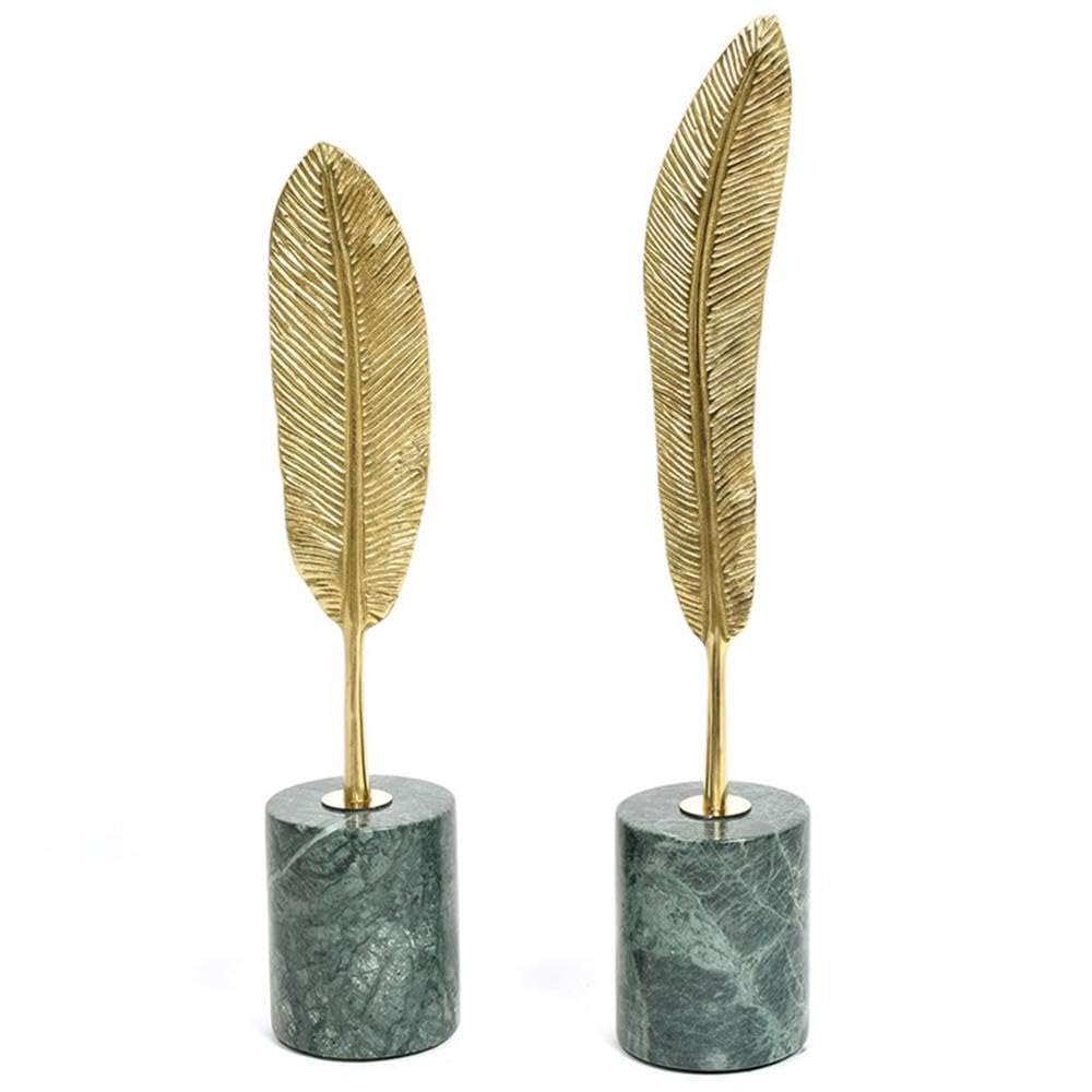 Jennifer Taylor Home Flight Feathers Decorative Object - Gold, Copper & Green Marble Accent Piece for Living Room, Bedroom or Office Decor