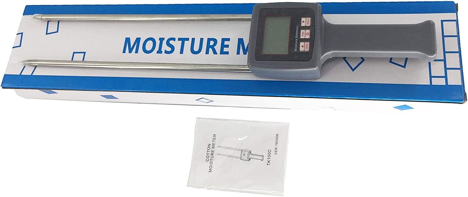 Digital Cotton Moisture Meter with LCD Display - 5% to 40% Measuring Range for Textile, Fabric & Cotton Testing - Perfect for Farmers, Textile Manufacturers & Quality Control