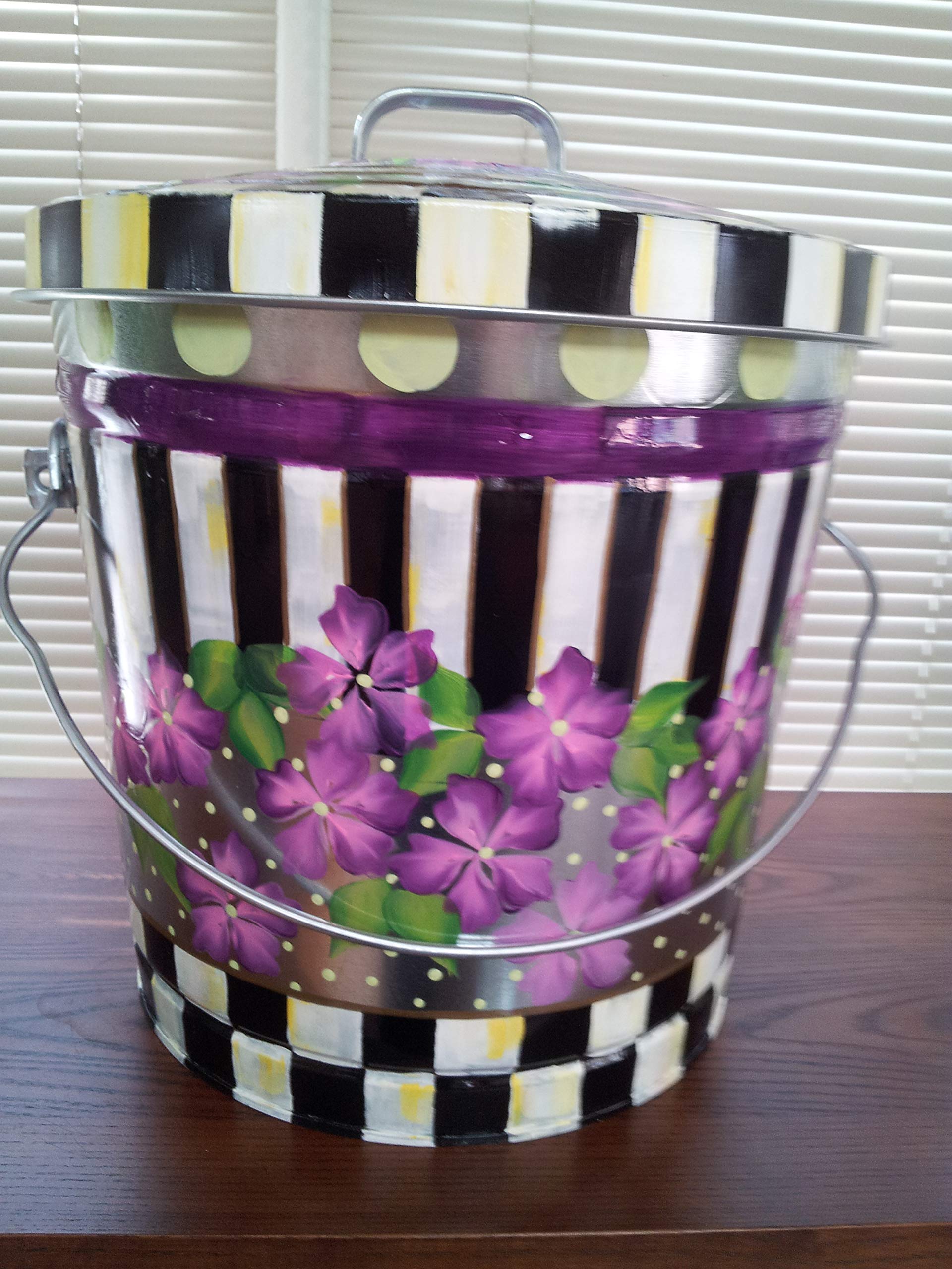 10 Gallon Hand Painted Decorative Trash Can - Elegant Waste Bin for Kitchen, Bathroom & Office - Eco-Friendly Garbage Can with Artistic Designs for Home Decor