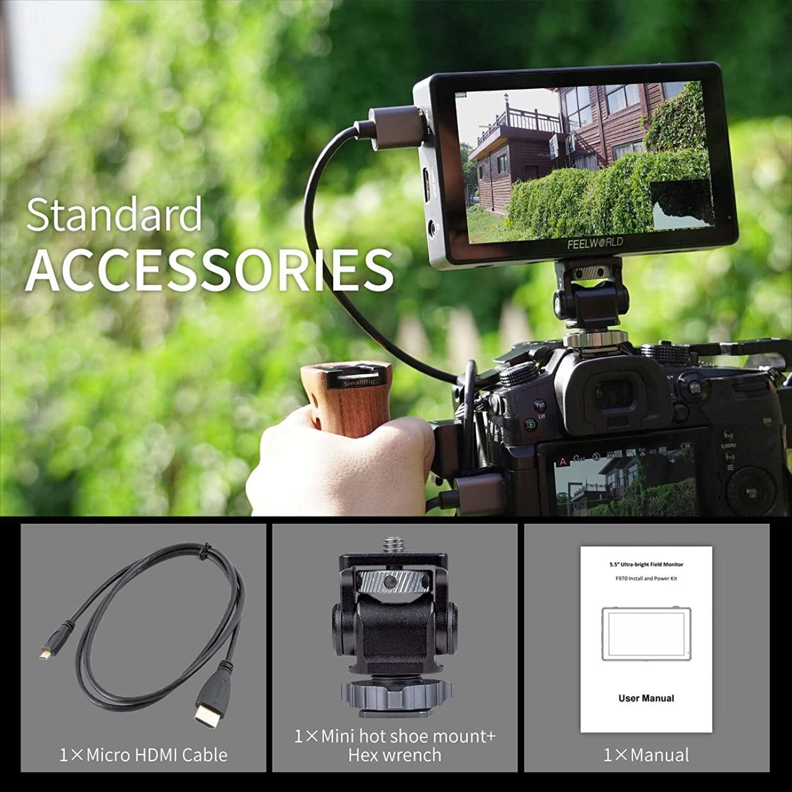 FEELWORLD LUT5 5.5 Inch 3000nit Ultra Bright DSLR Camera Field Monitor - Touchscreen, 3DLUT, F970 Battery, 1920x1080 Full HD, 4K HDMI Input - Perfect for Outdoor Filming, Vlogging, and Professional Video Production