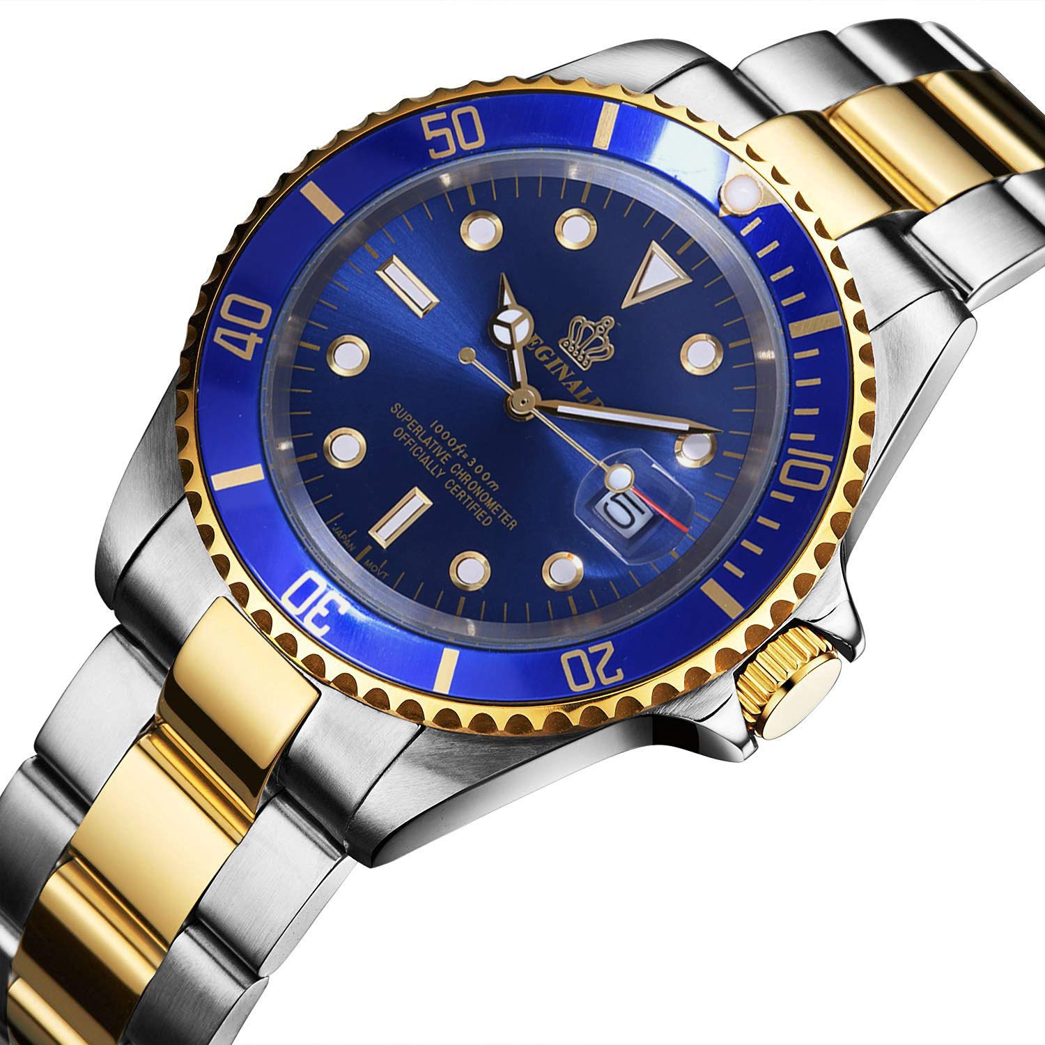 Reginald Men's Rotating Bezel Waterproof Watch - Sapphire Crystal, Stainless Steel, Date Display, Quartz Movement, Black Dial - Perfect for Business, Casual & Outdoor Activities