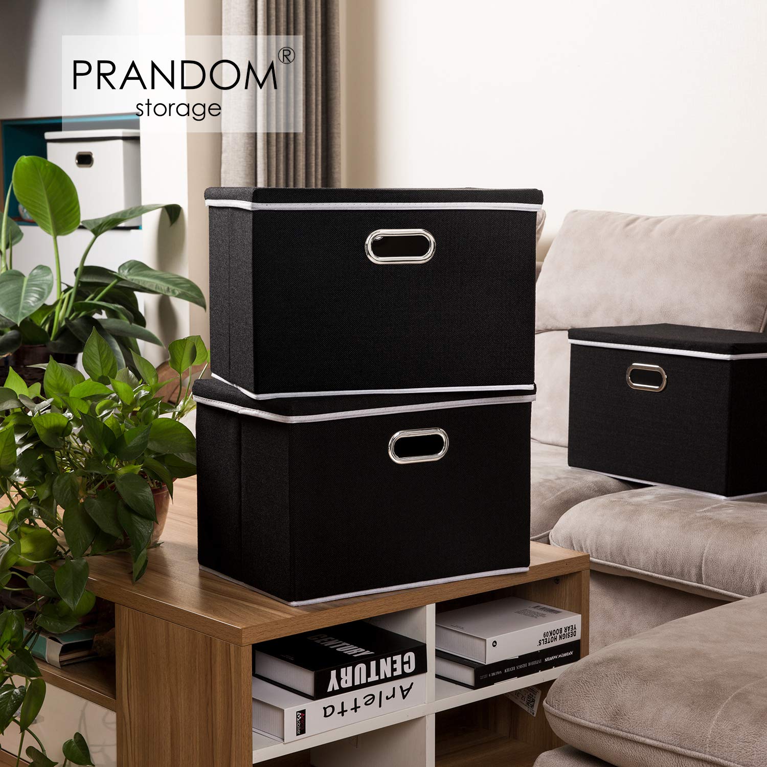 PRANDOM Extra Large Collapsible Storage Bins with Lids [5-Pack] - Foldable Fabric Storage Baskets & Organizer Containers for Closet, Bedroom, Office, Nursery - 22.8x15.75x13.8 Inches - Space Saving Home Organization Solution
