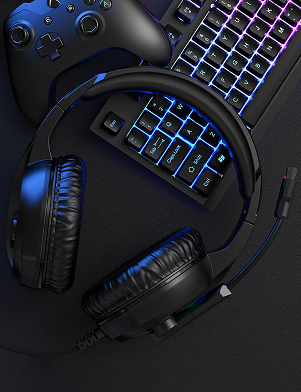 ZIUMIER Gaming Headset with Microphone - Noise Canceling Mic, 7.1 Surround Sound, RGB LED Lights for PS5, PS4, Xbox One, PC & Laptop - Perfect for Competitive Gaming & Online Streaming