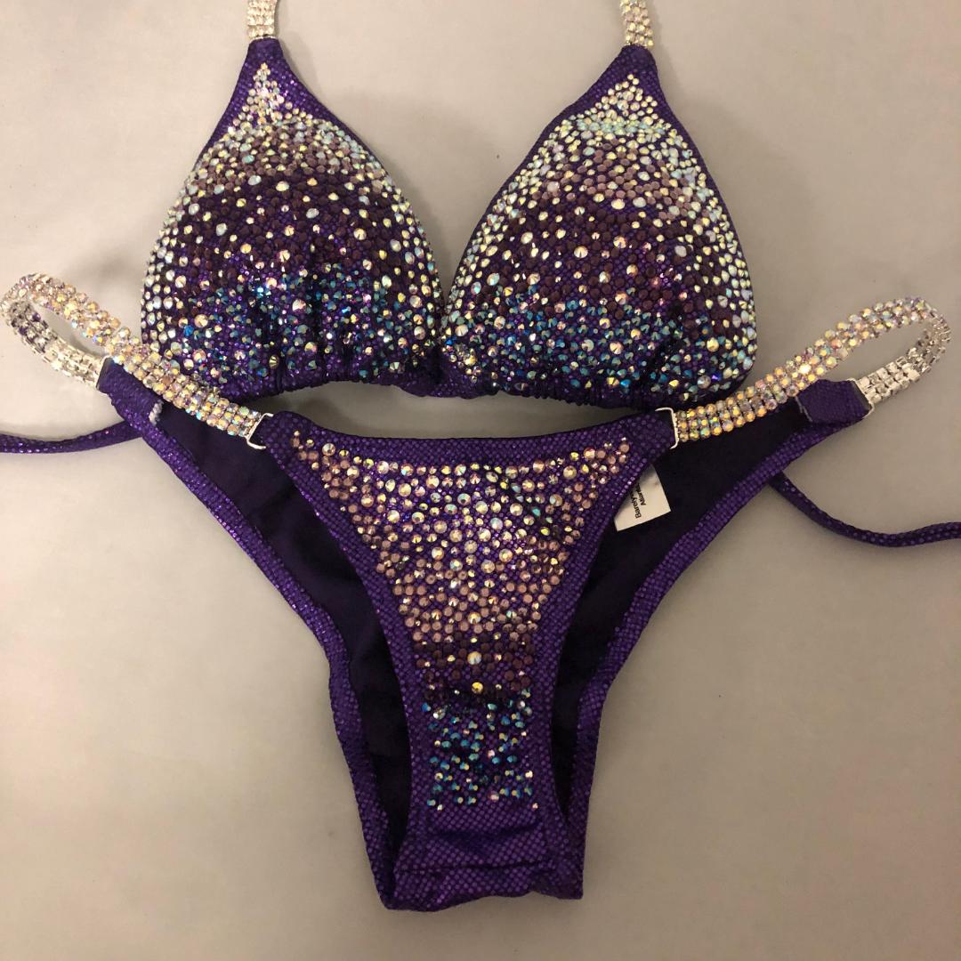 Sparkling Purple Crystal Bikini Set with Clustered Rhinestones - Sexy Swimwear for Beach, Pool, and Competition - Perfect for Pageants, Vacations, and Instagram Photos